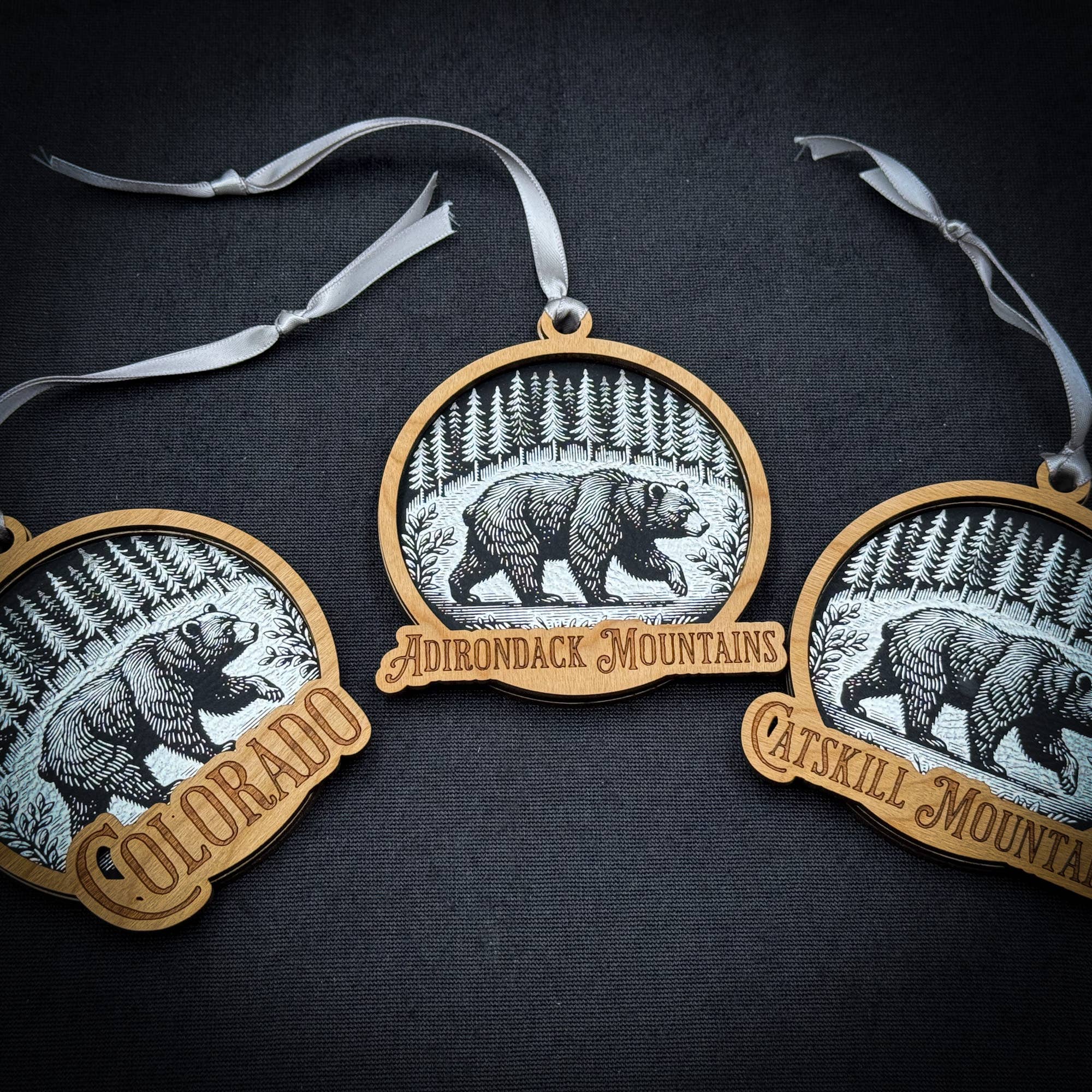 Bear in a Forest Wood Ornament 3 Layered