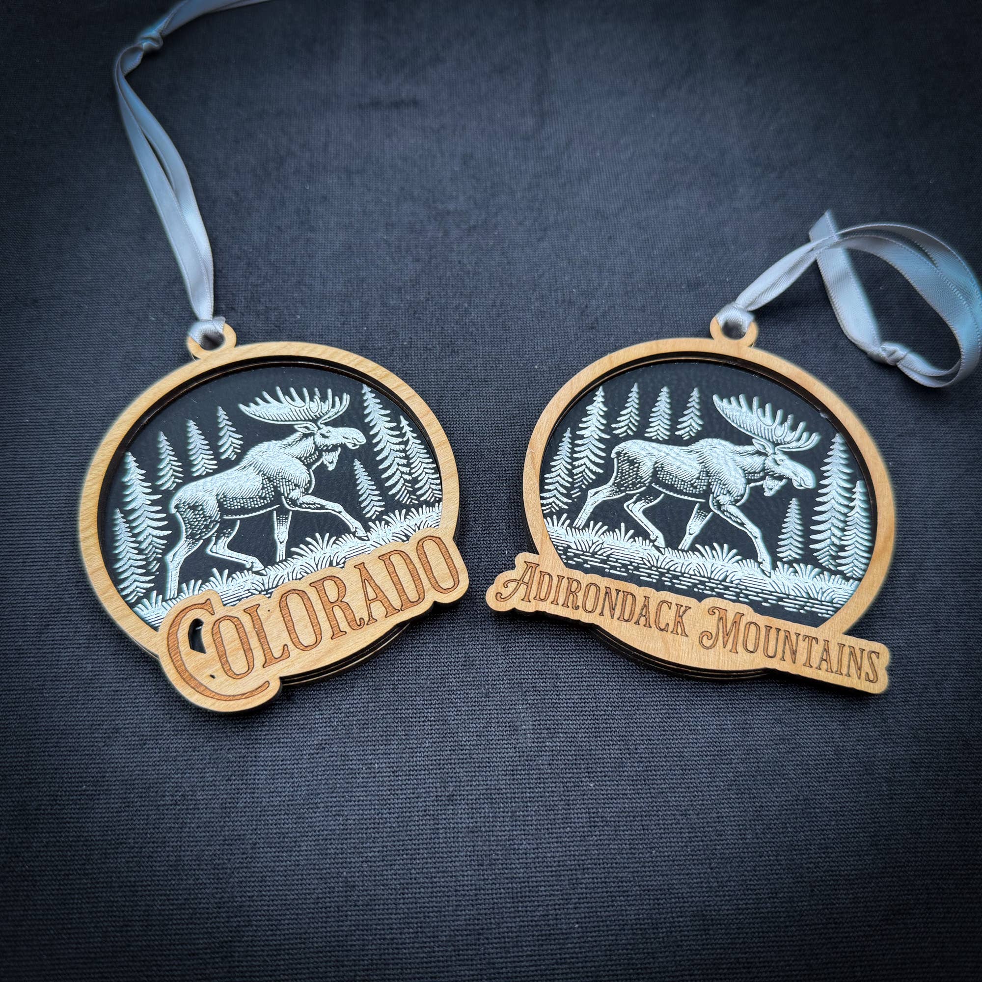 Moose in a Forest Wood Ornament 3 Layered