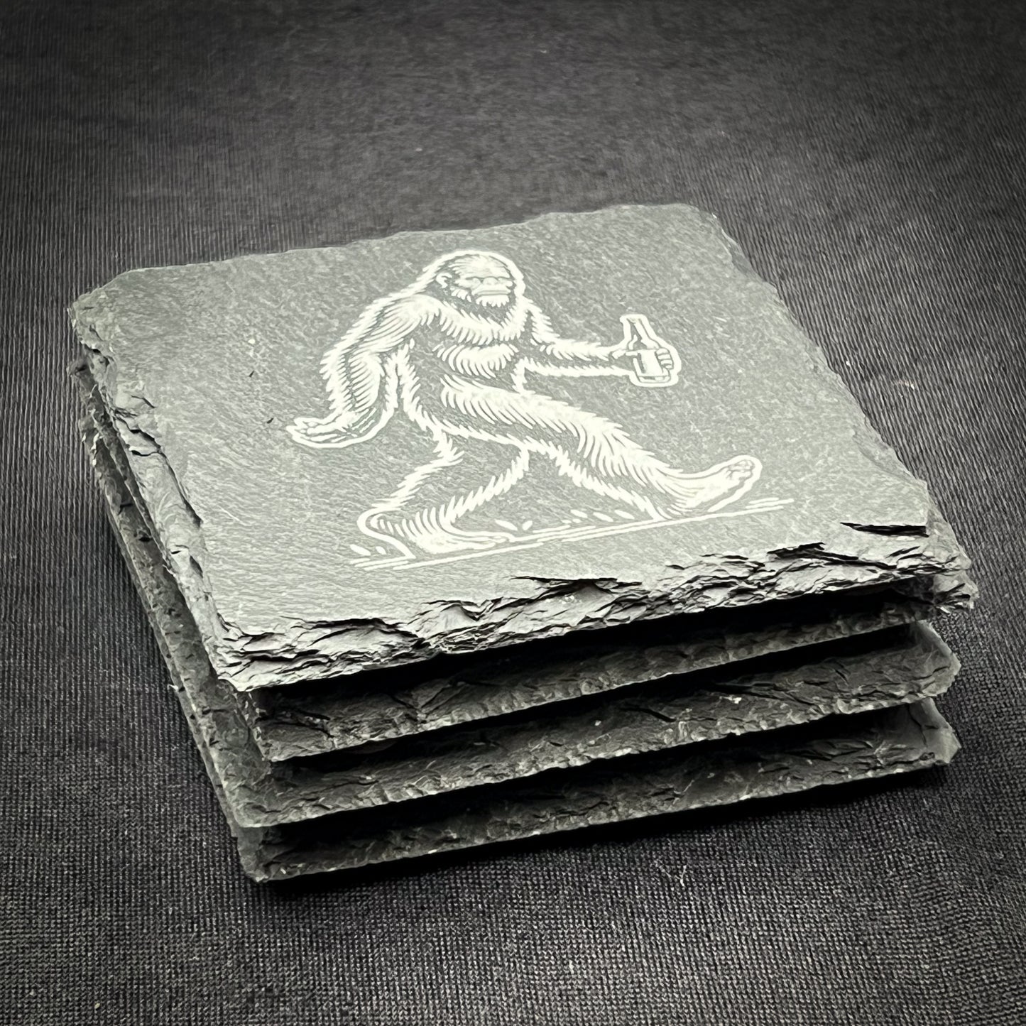 Bigfoot with a Beer - 4" Square Slate Coaster
