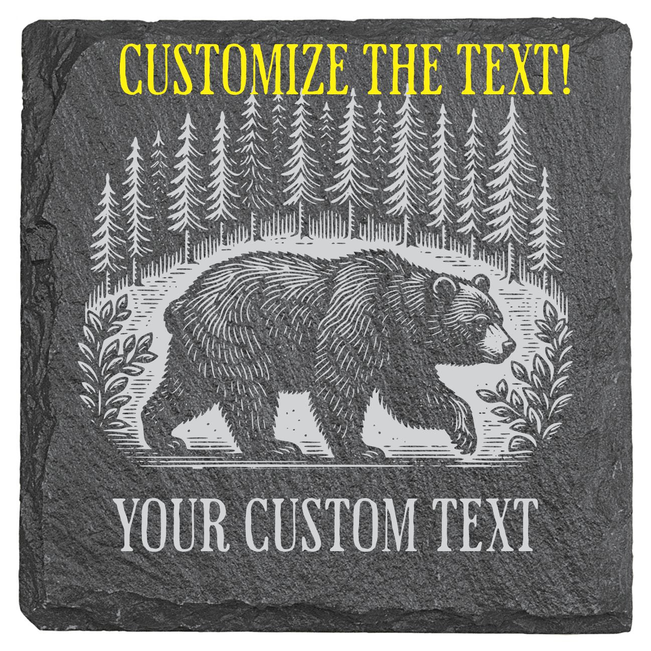 Bear in a Forest - 4" Square Slate Coaster