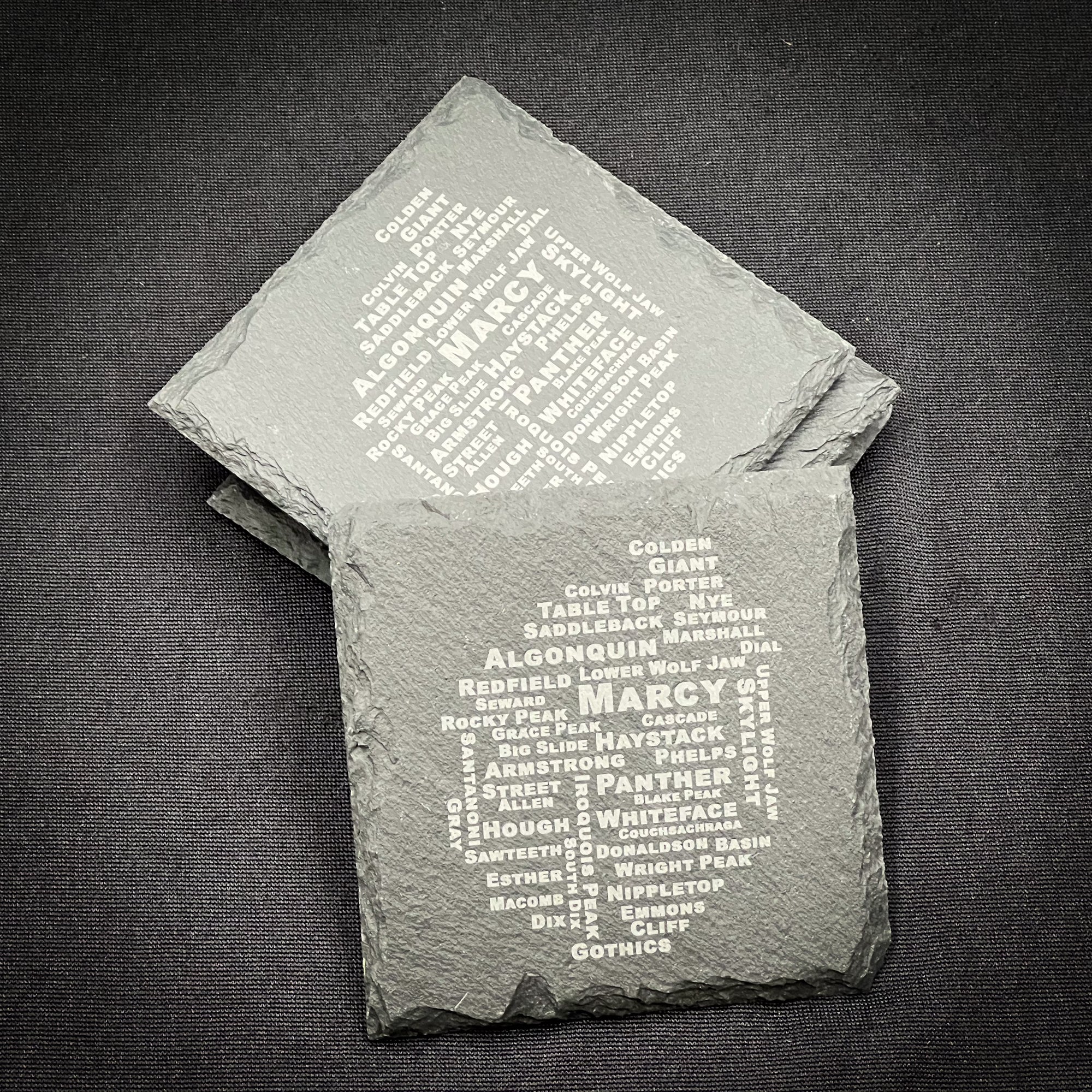 46 High Peaks Square Slate Coaster - ADK Mountain Design With Foam Pads