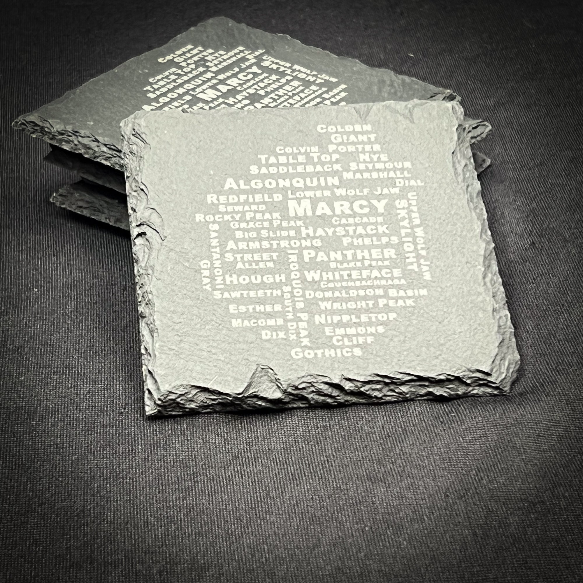 46 High Peaks Square Slate Coaster - ADK Mountain Design With Foam Pads