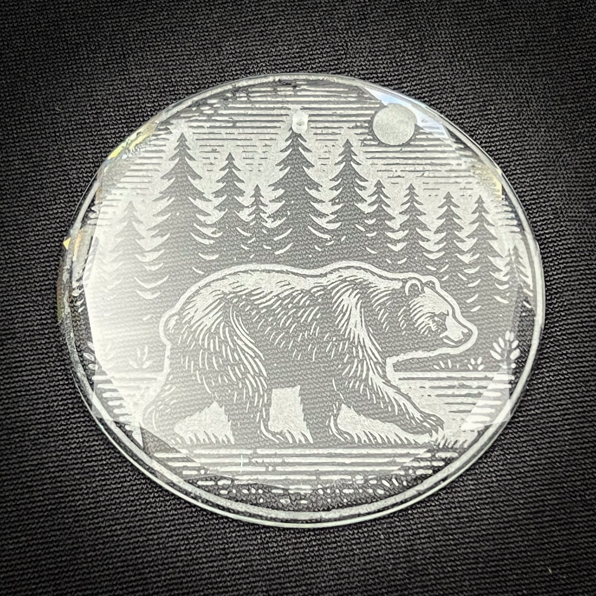 Bear in the Woods - Scene  3 1/4" Round Clear Glass Ornament