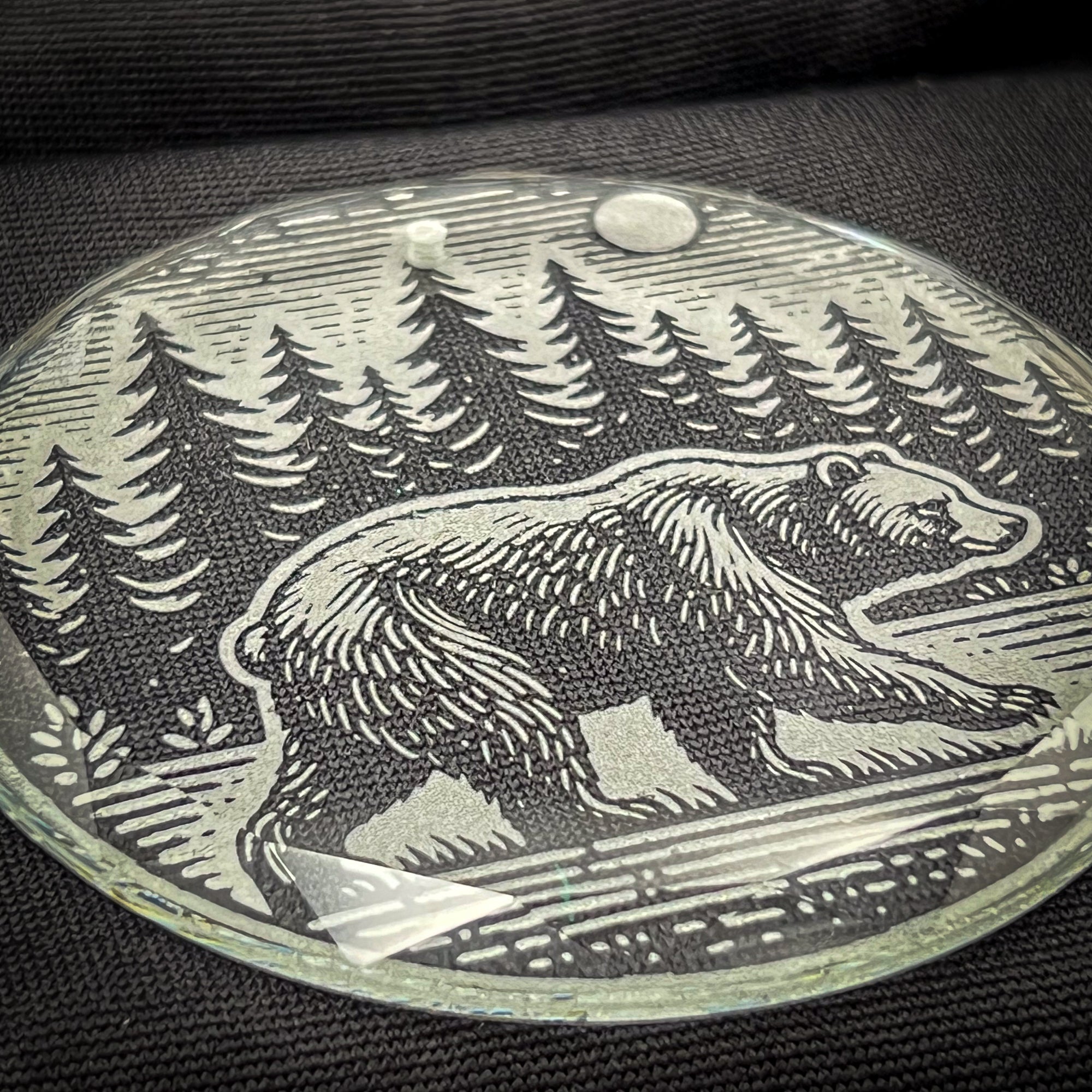 Bear in the Woods - Scene  3 1/4" Round Clear Glass Ornament