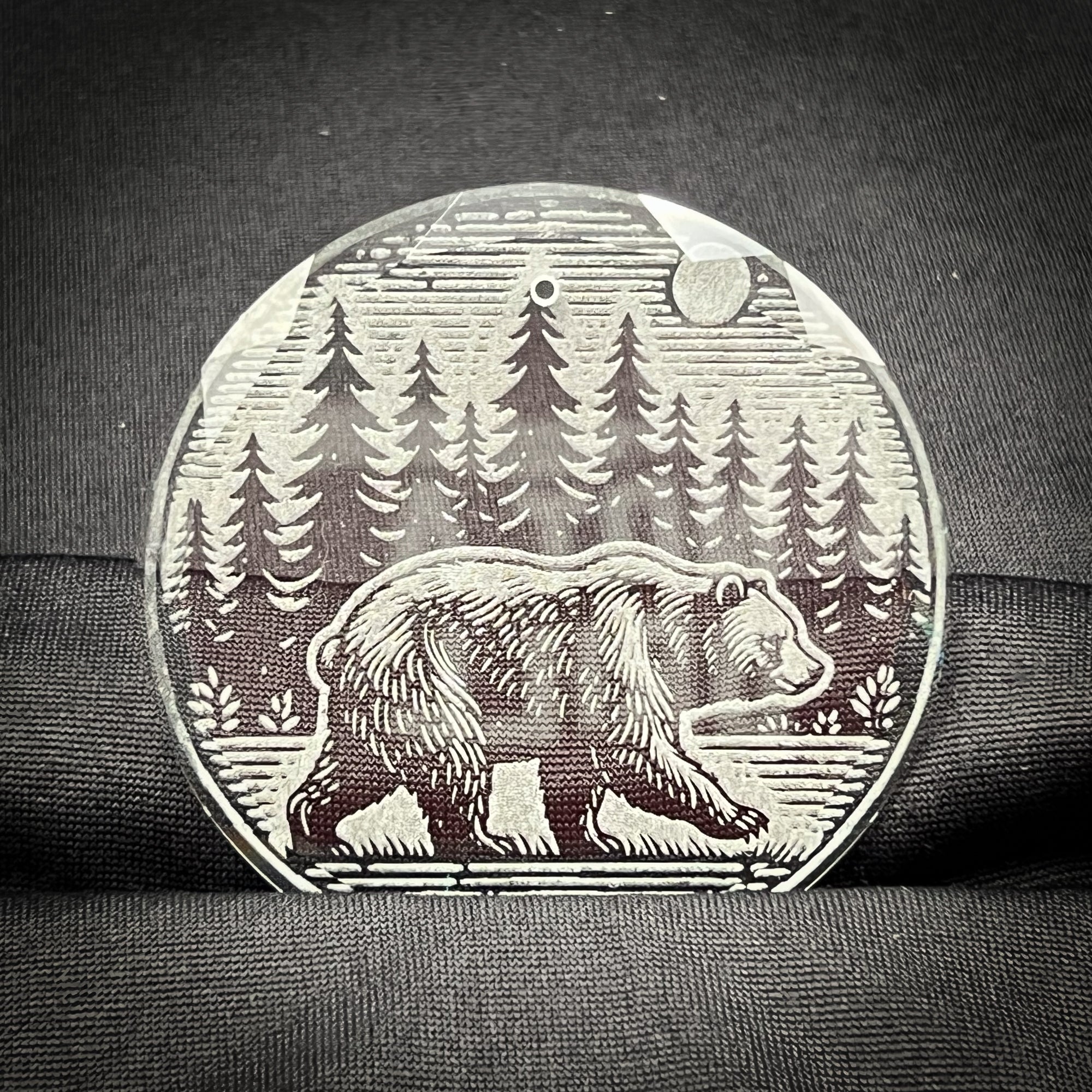 Bear in the Woods - Scene  3 1/4" Round Clear Glass Ornament