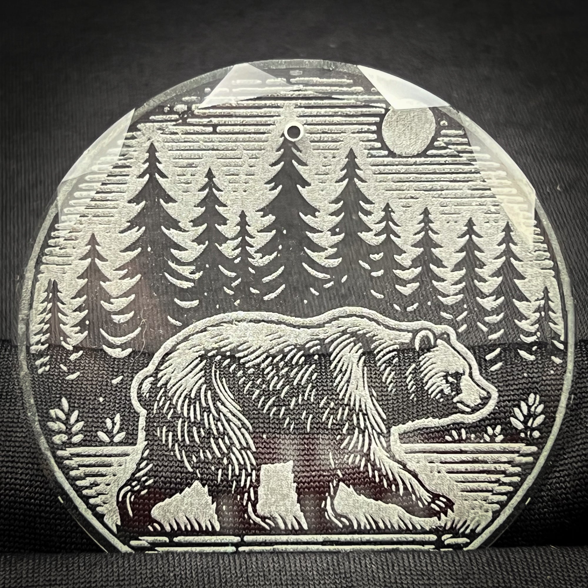 Bear in the Woods - Scene  3 1/4" Round Clear Glass Ornament