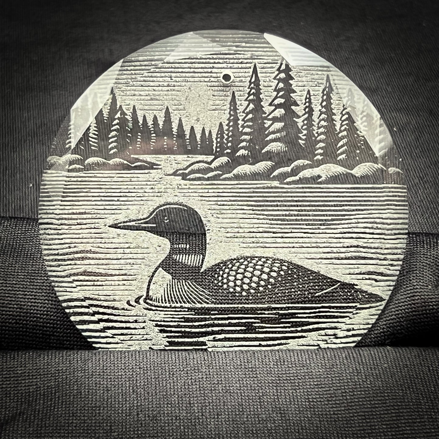 Loon on a Lake 3 1/4" Round Clear Glass Ornament