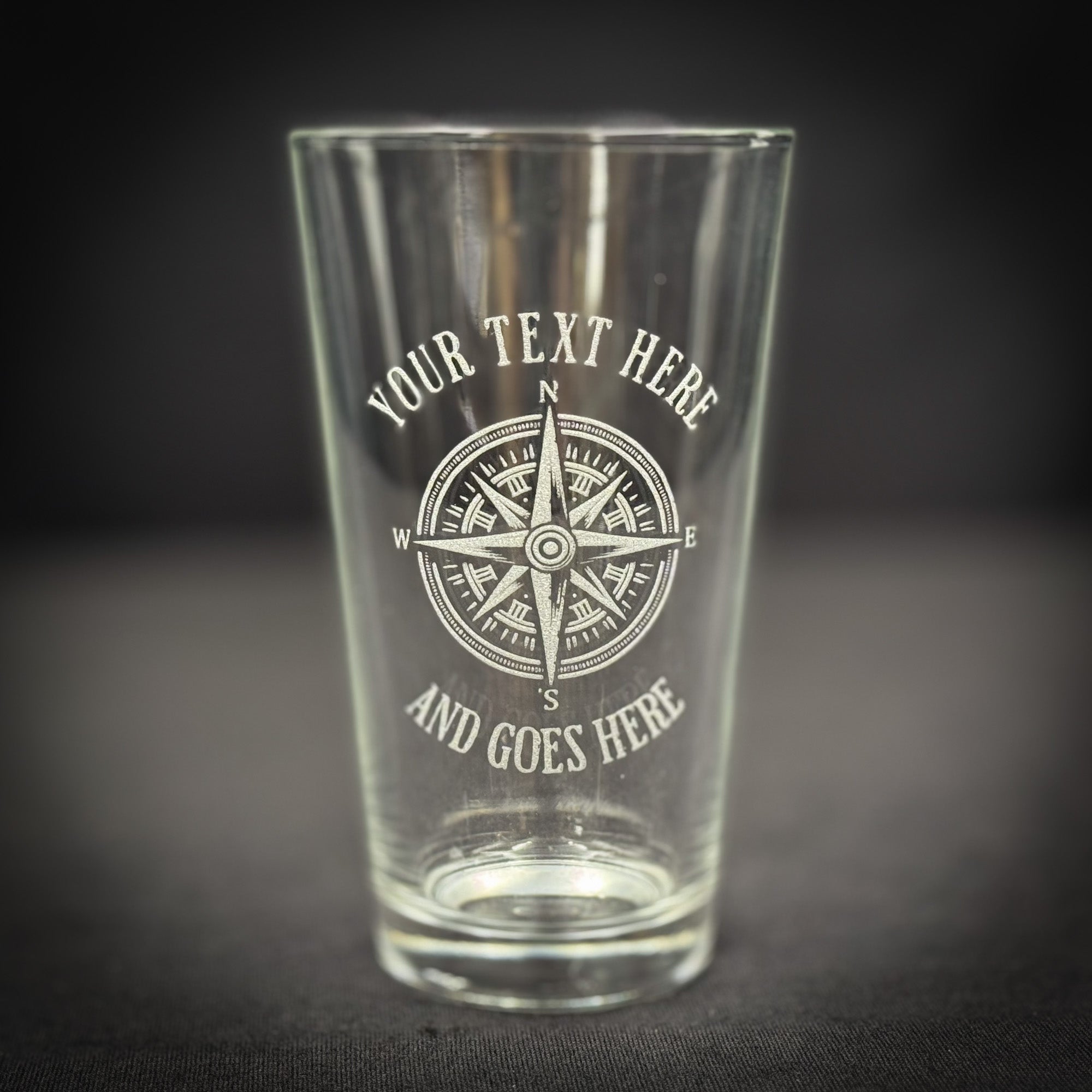 Compass Pint Glass – Vintage Etched Glassware Gift | Personalized Durable Beer Glass