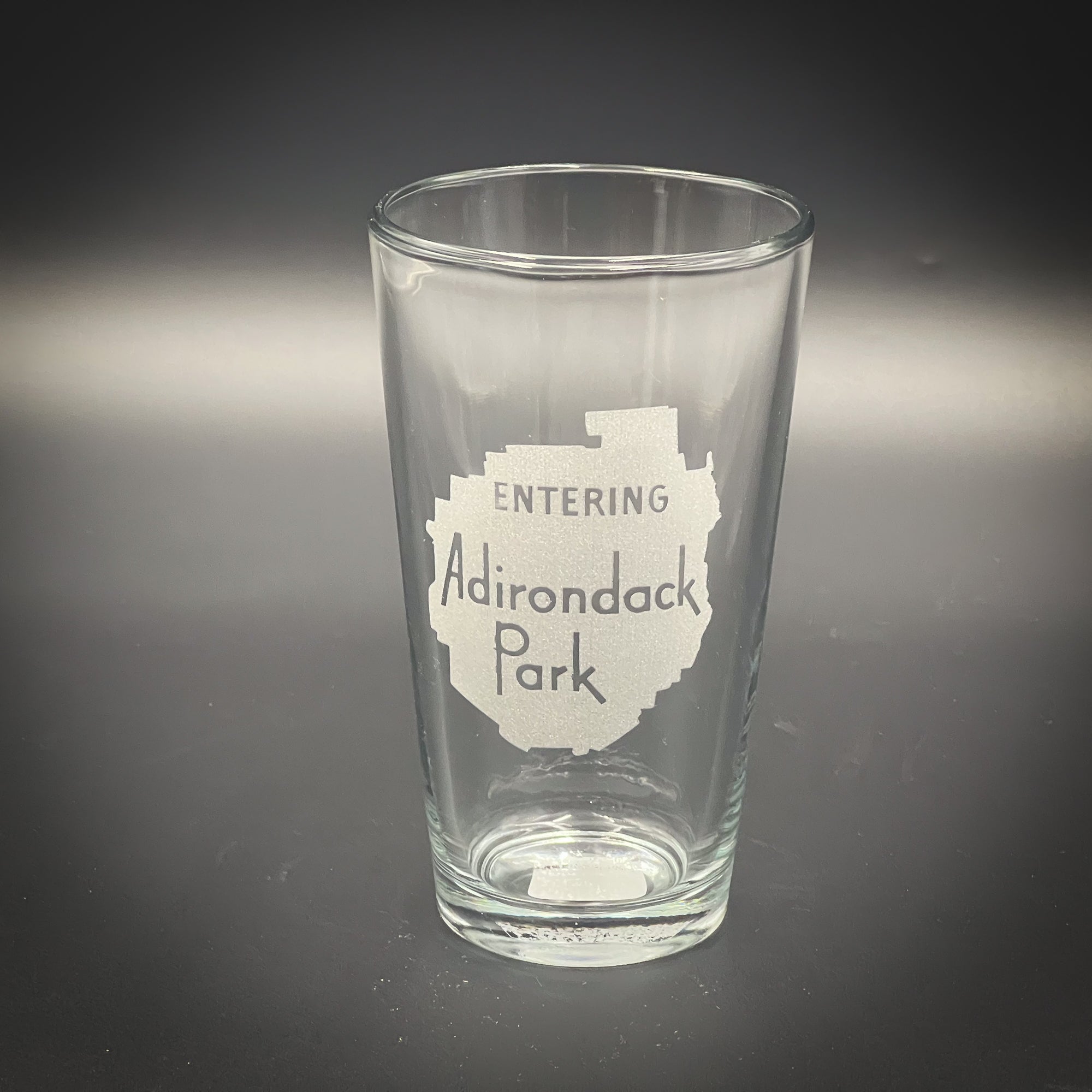 Entering the Adirondack Park Sign engraved pint glass