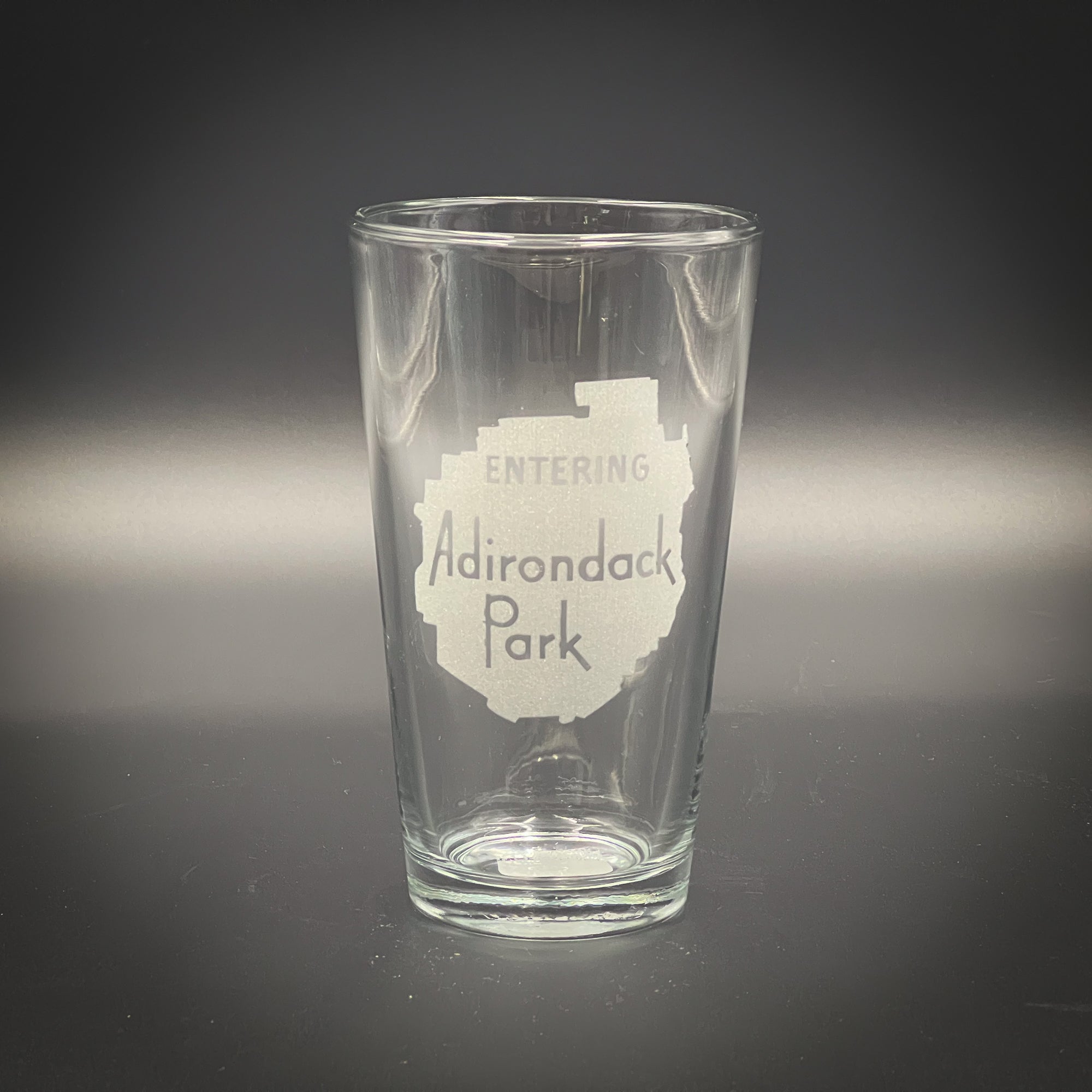 Entering the Adirondack Park Sign engraved pint glass