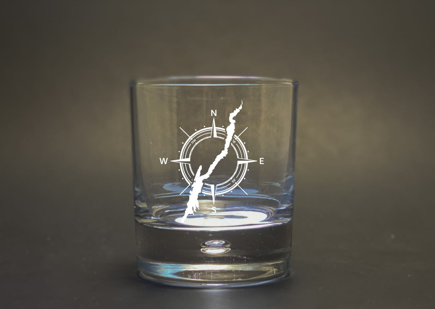 Lake George with Compass Bubble Glass - 10.25 oz Rocks Glass