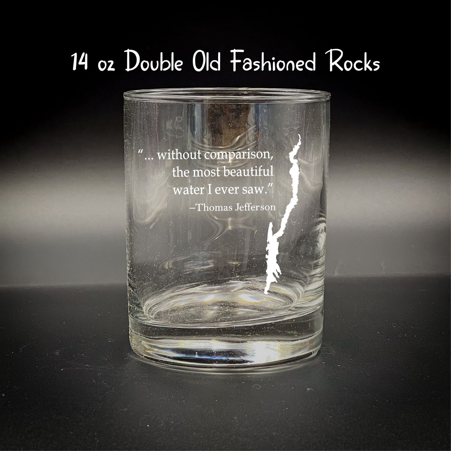 Lake George with Thomas Jefferson Quote 14 Rocks Glass