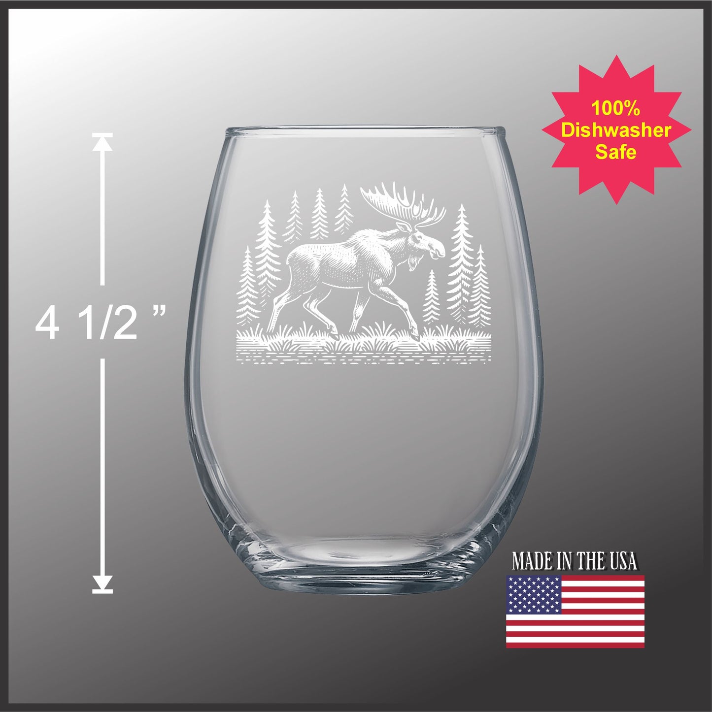 Moose in a Forest - Stemless Wine Glass