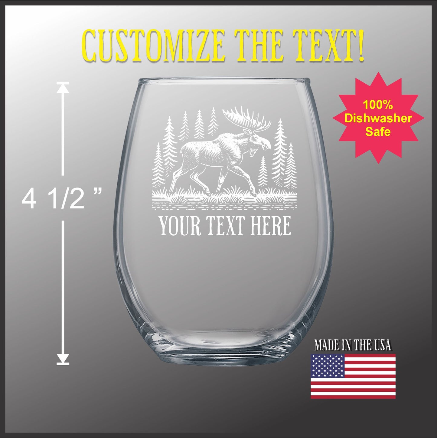 Moose in a Forest - Stemless Wine Glass