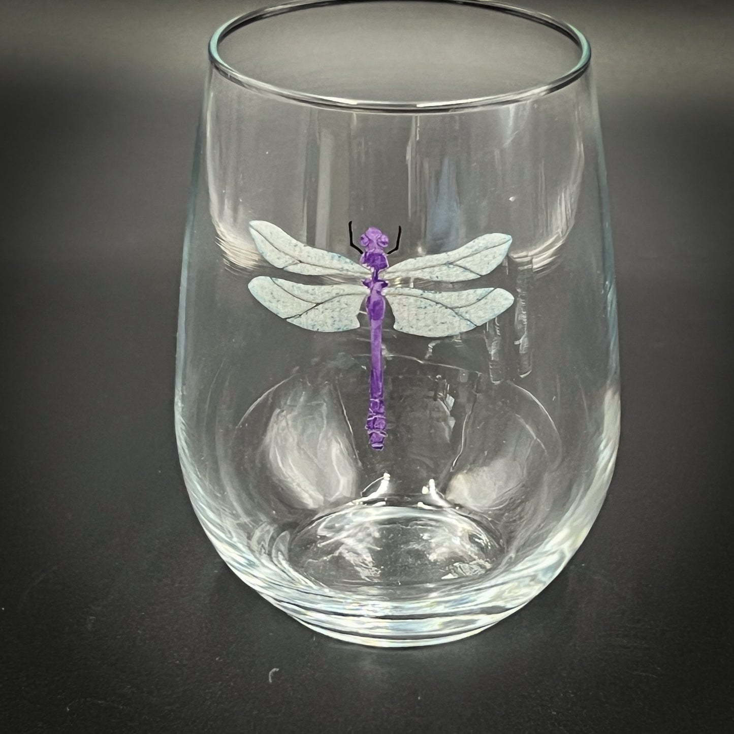 Dragonfly Engraved and Painted - 17 oz Stemless Wine Glass