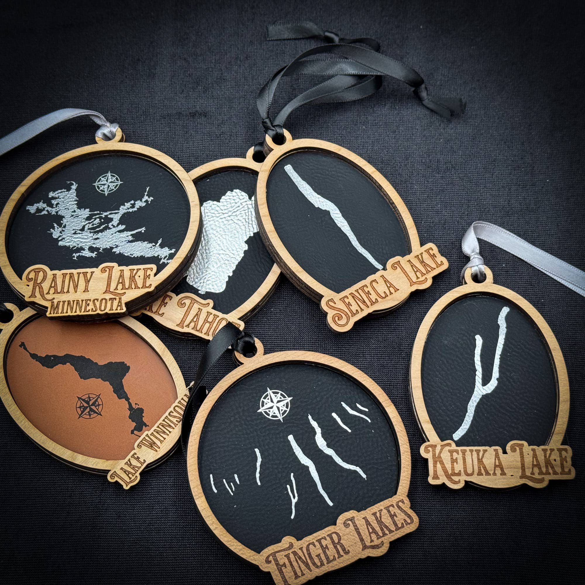 Make My Lake Ornament - Layered Wood Design with Engraved Cherry Plywood