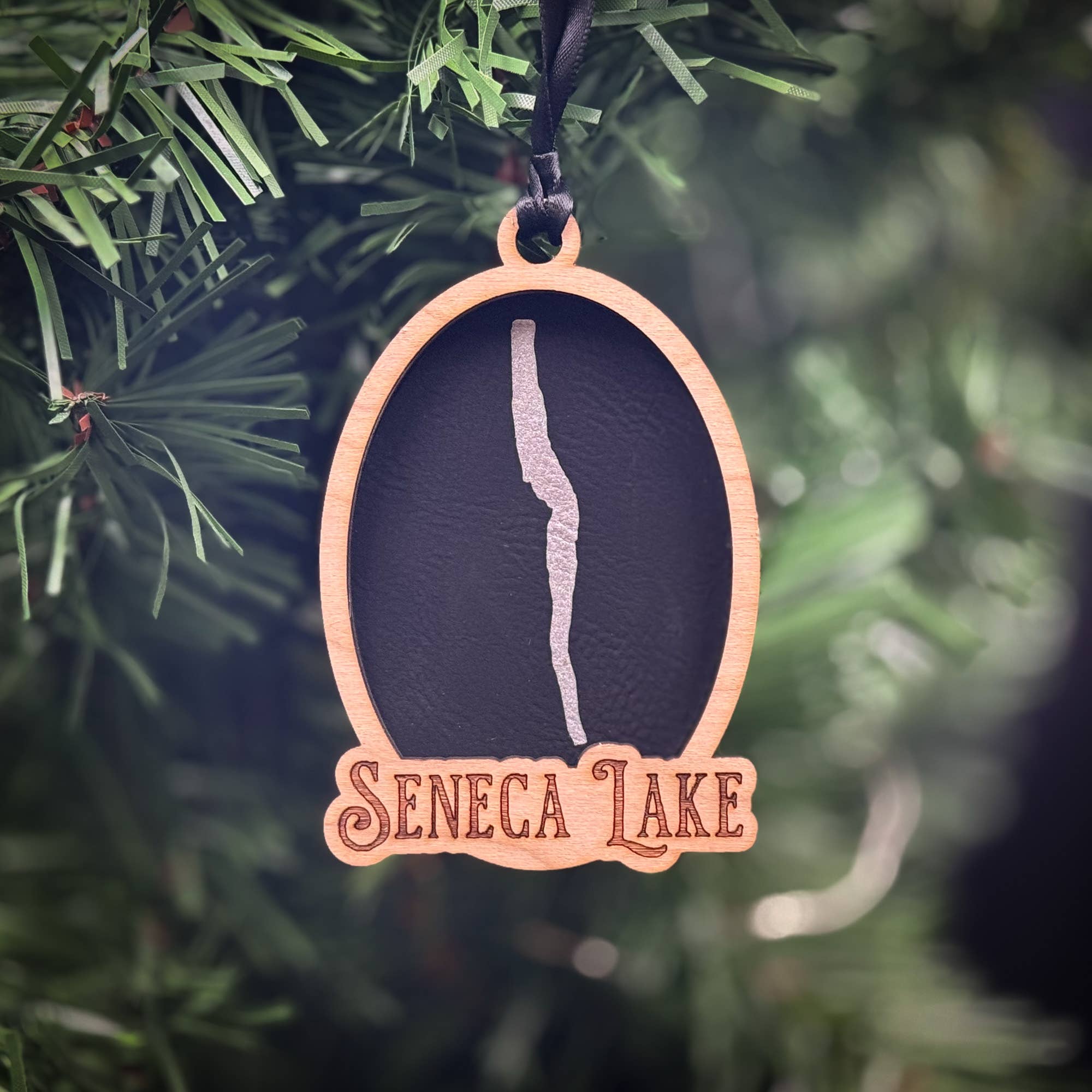 Make My Lake Ornament - Layered Wood Design with Engraved Cherry Plywood