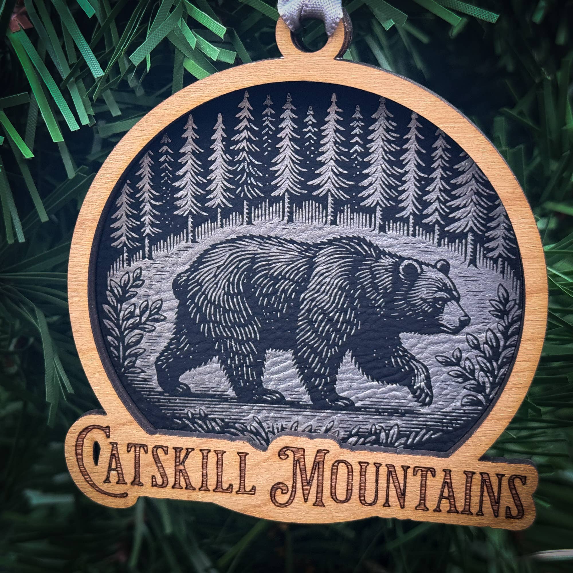 Bear in a Forest Wood Ornament 3 Layered