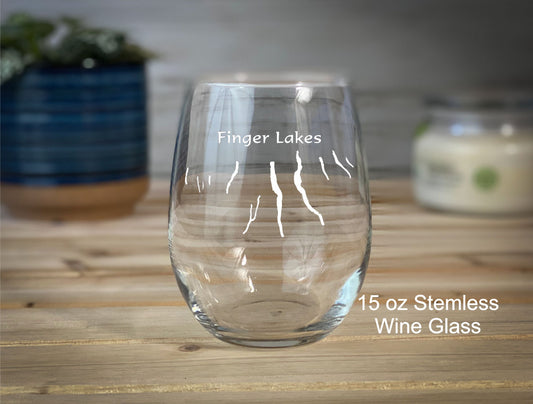 Finger Lakes - New York -  15 oz Stemless Wine Glass