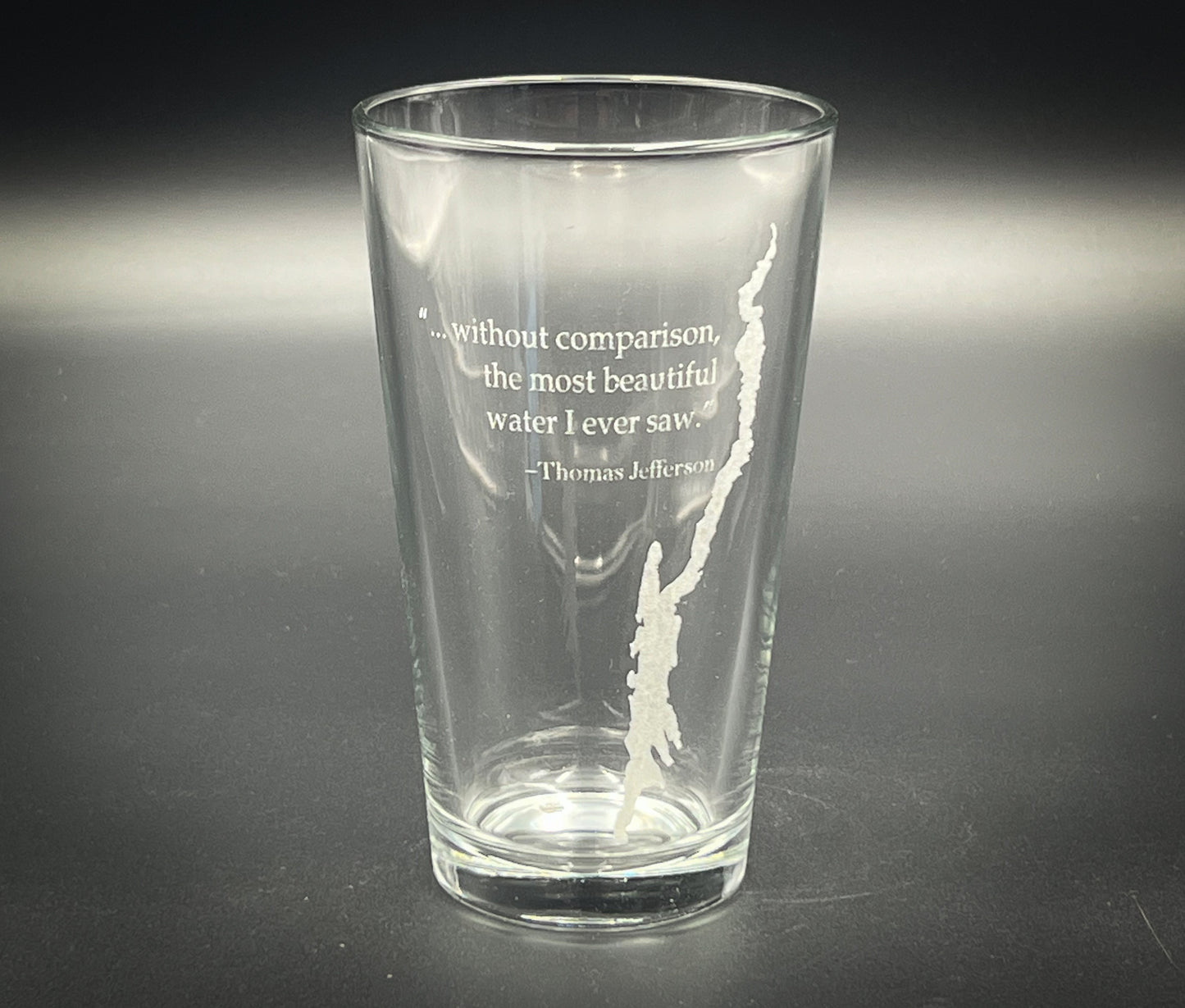 Lake George with Thomas Jefferson Quote pint glass