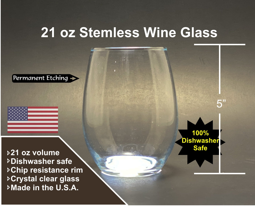 Lake George with Thomas Jefferson Quote - Etched 21 oz Stemless Wine Glass