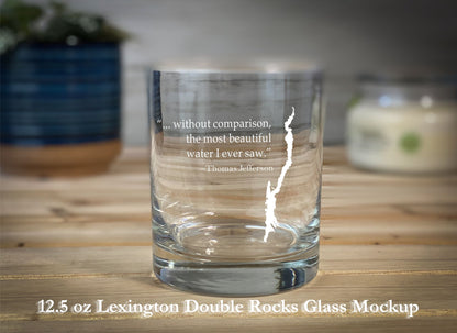 Lake George with Thomas Jefferson Quote Double Rocks Glass