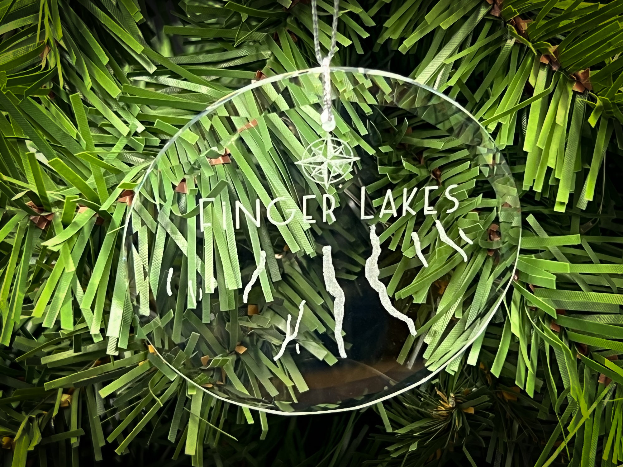 Finger Lakes New York Round Clear Glass Ornament
