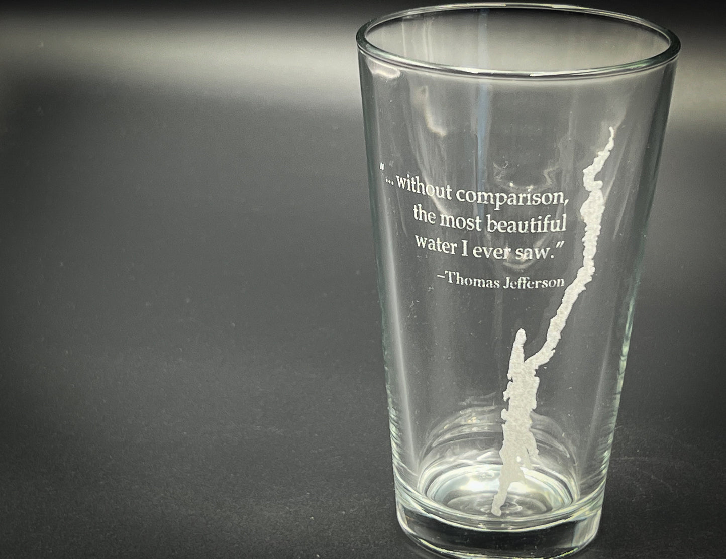 Lake George with Thomas Jefferson Quote pint glass