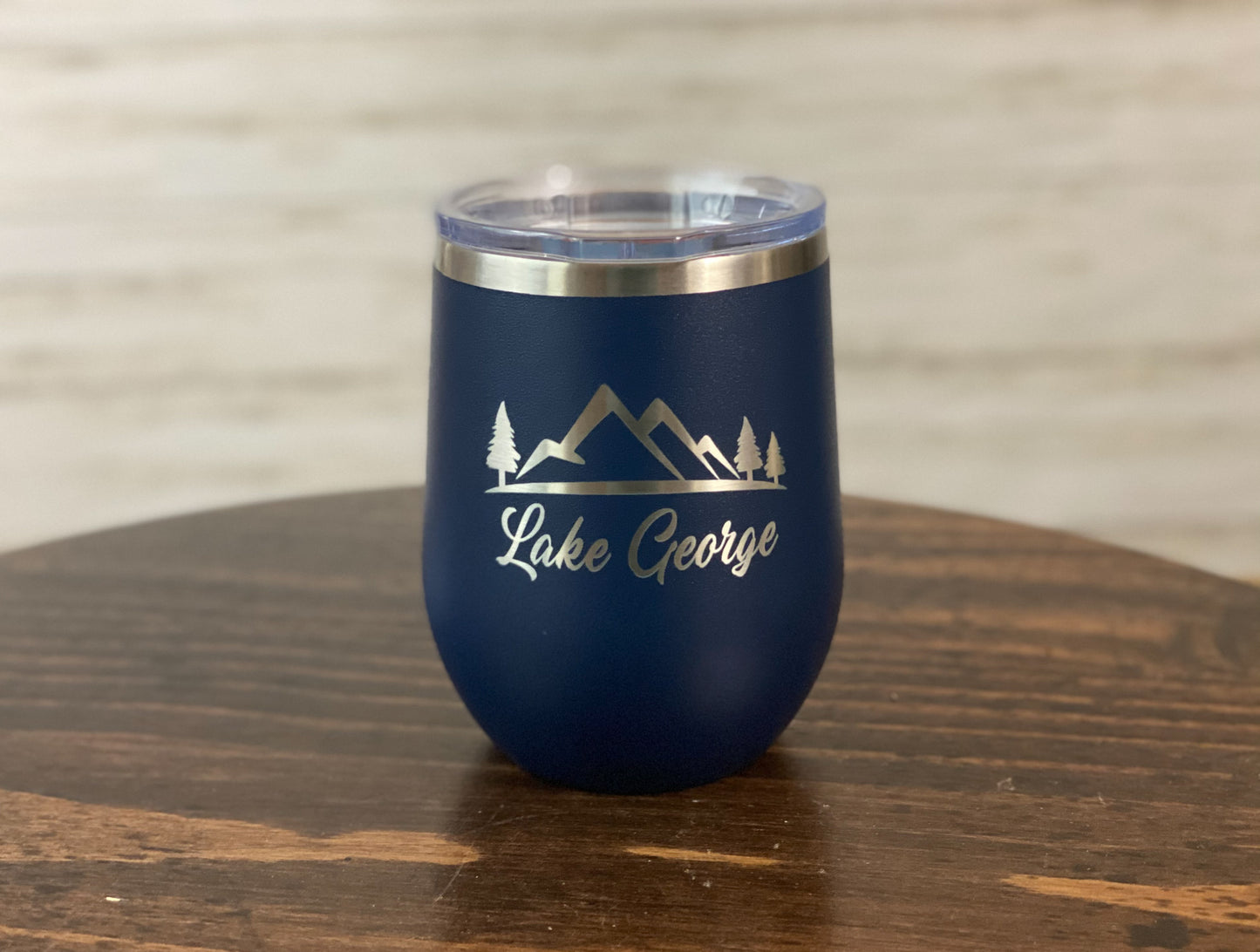 Lake George with Mountains - 12 oz Insulated Stemless Wine Tumbler