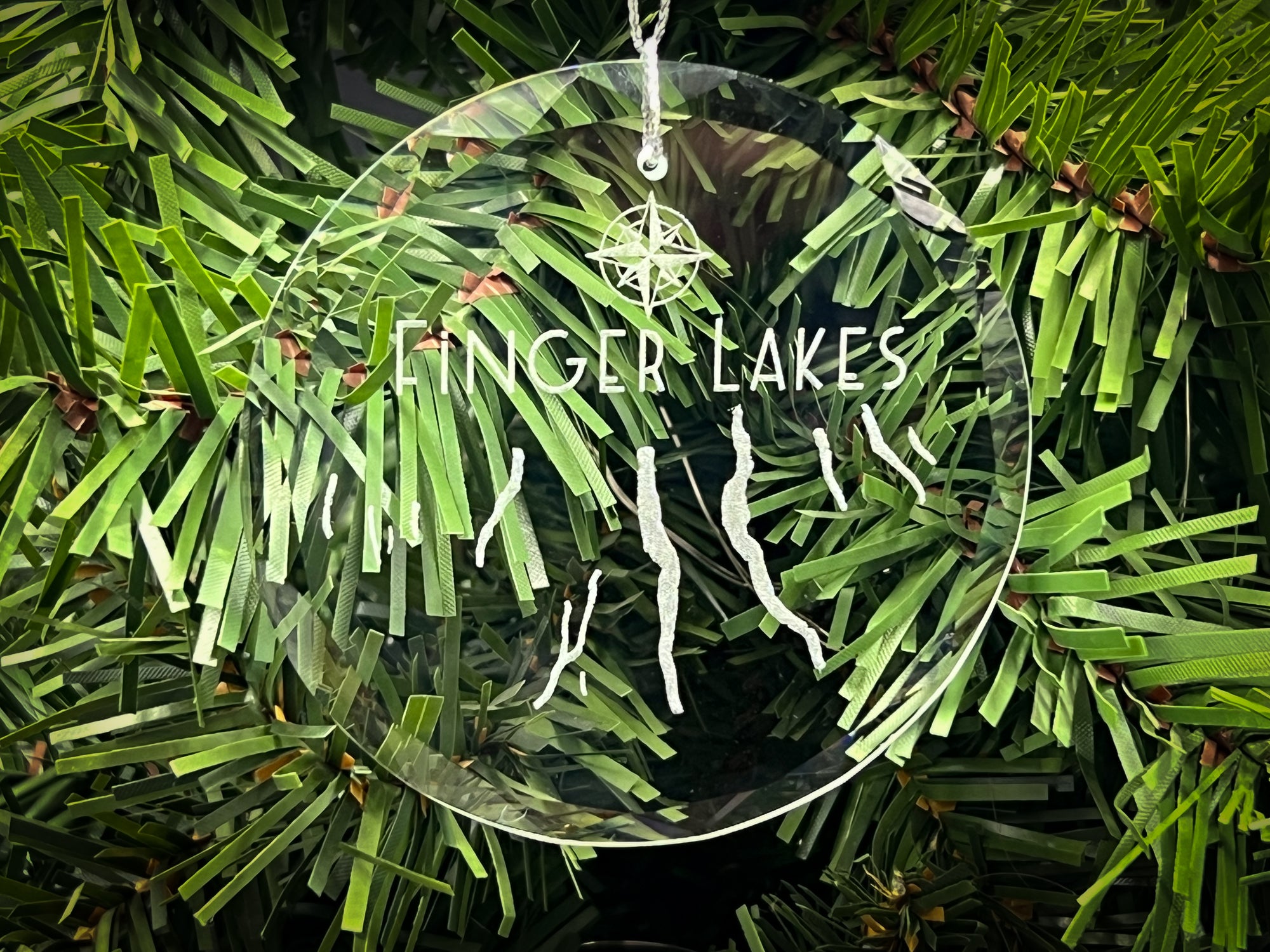 Finger Lakes New York Round Clear Glass Ornament
