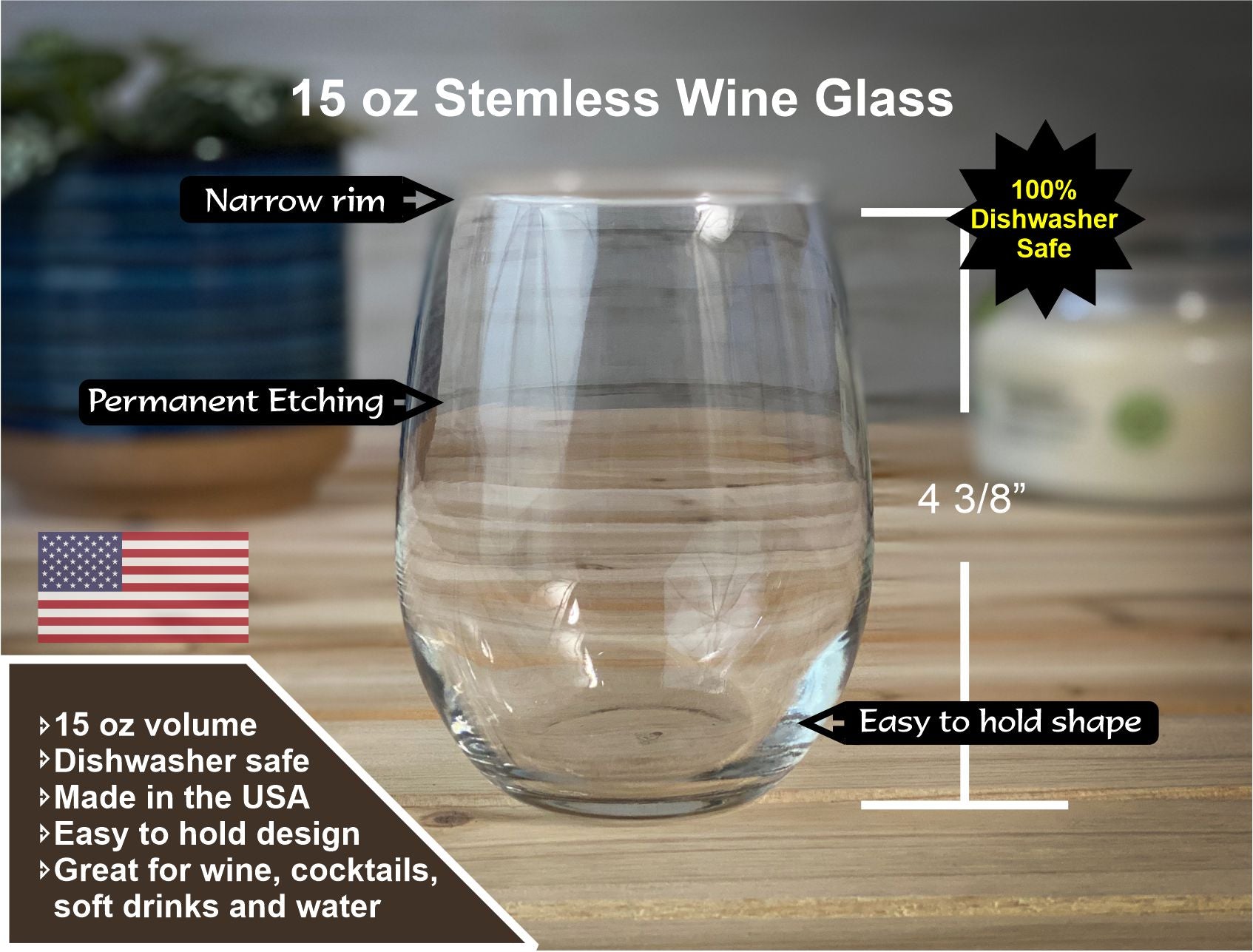 Get a Quote - Etched 15 oz Stemless Wine Glass – Adirondack Etching