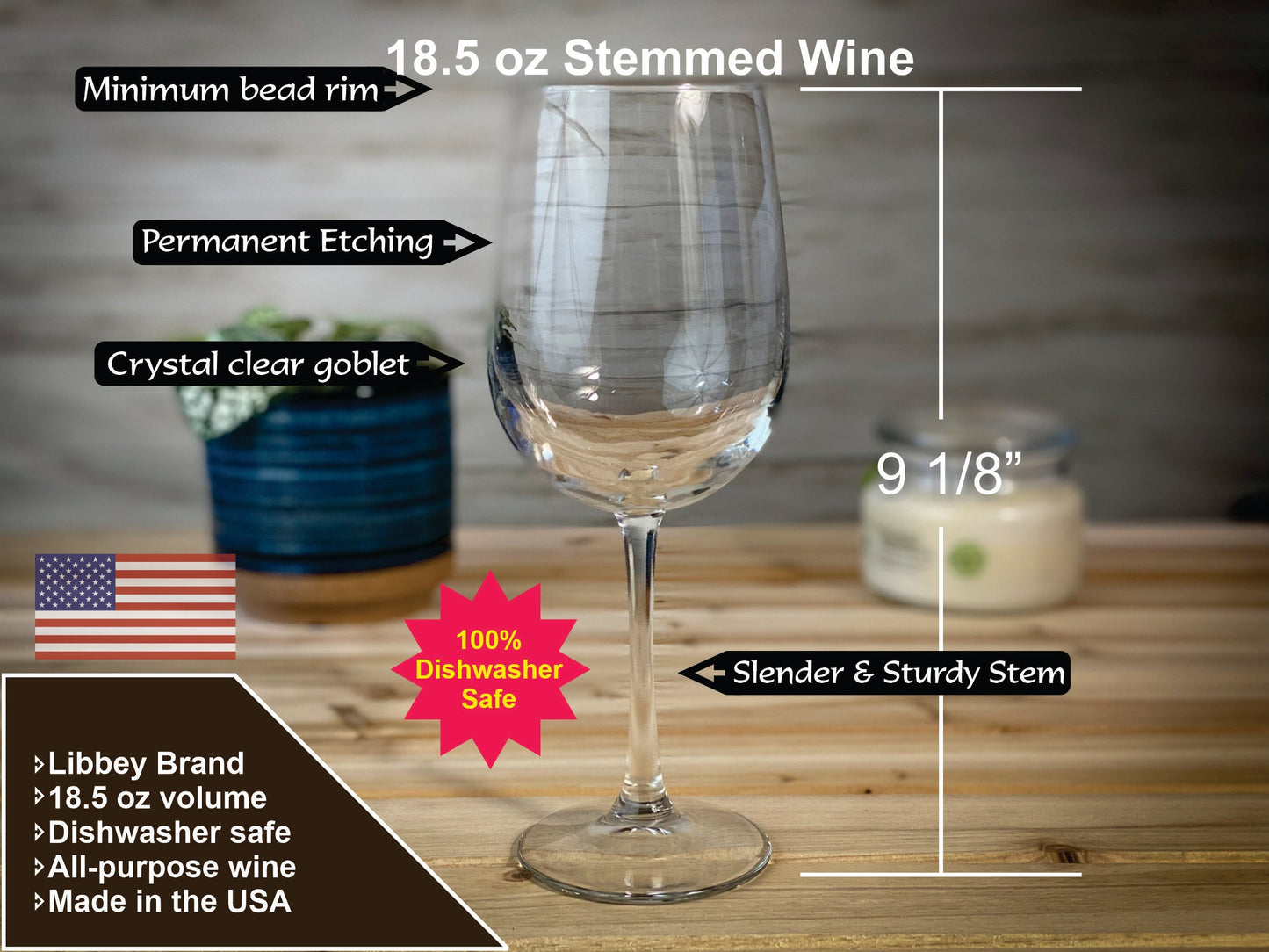 Lake George New York 18.5 oz Stemmed Wine Glass
