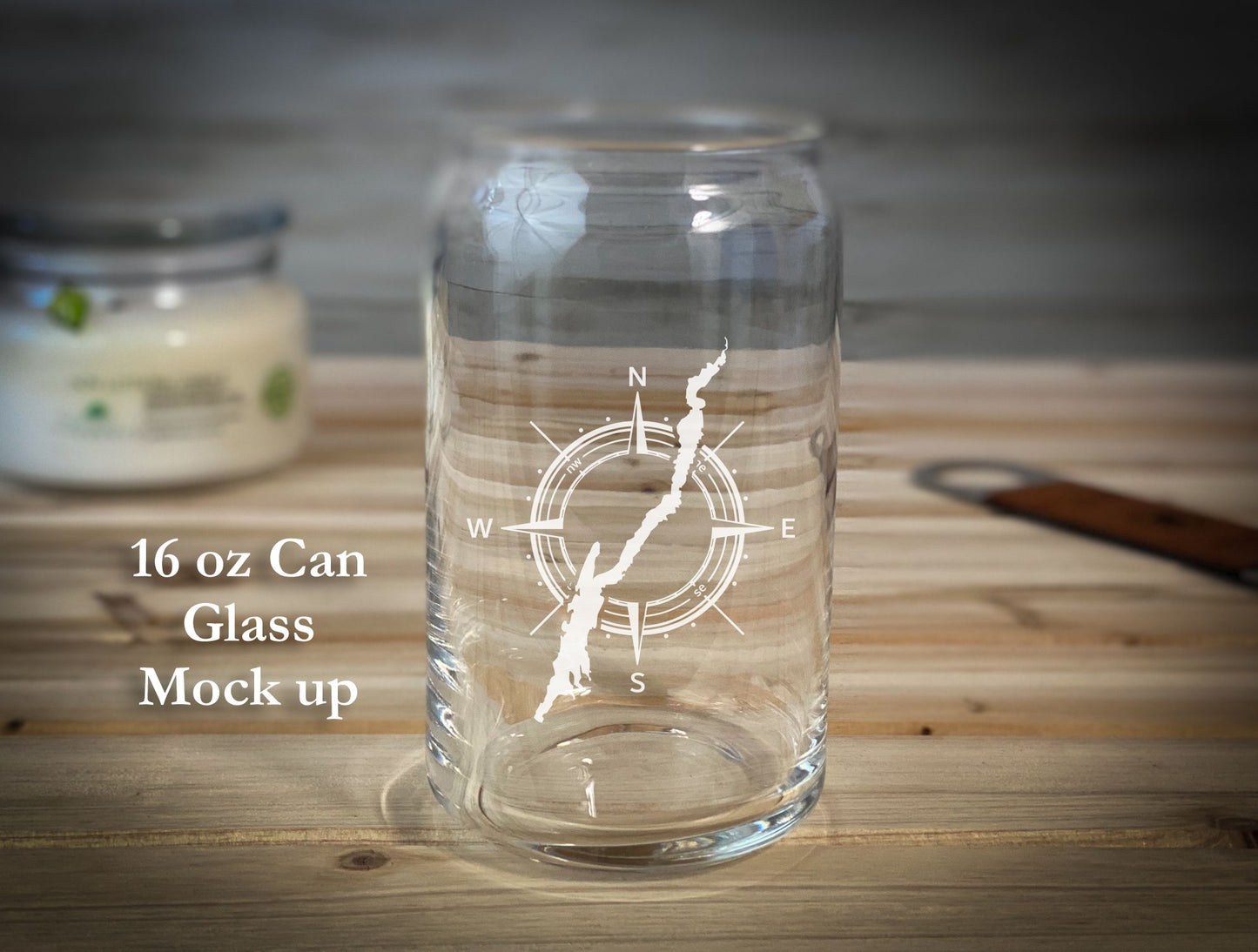 Lake George in Compass - 16 oz Can Glass