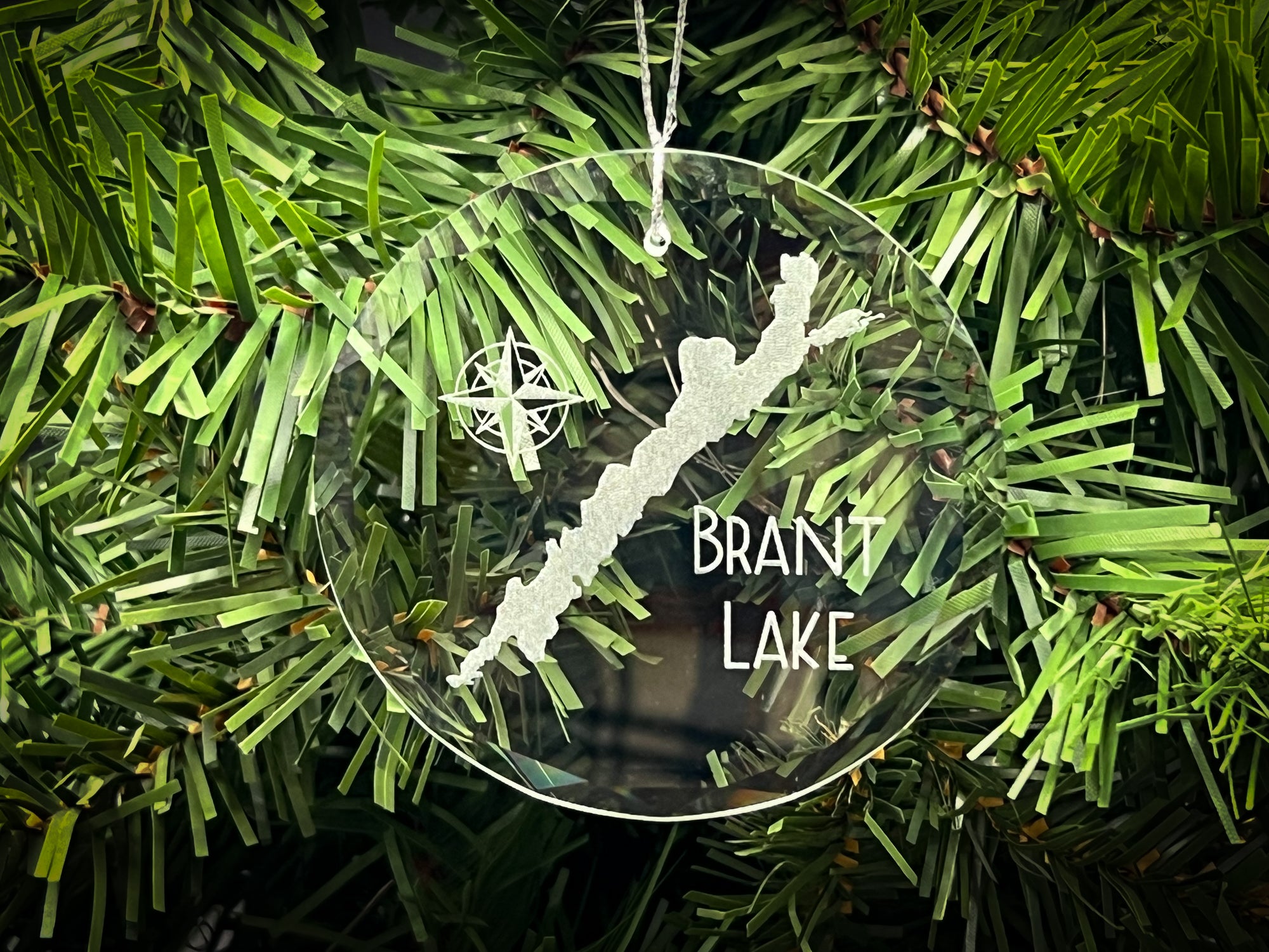 Brant Lake New York Round Clear Glass Ornament