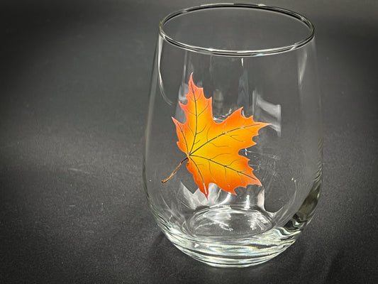 Fall Maple Leaf Engraved and Painted - 17 oz Stemless Wine Glass