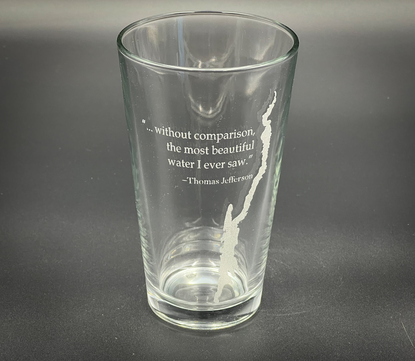 Lake George with Thomas Jefferson Quote pint glass