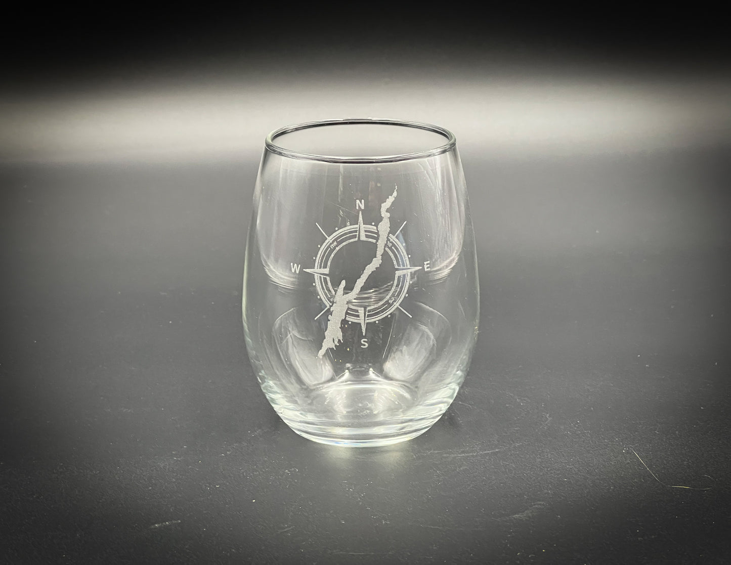 Lake George in Compass 15 oz Stemless Wine Glass