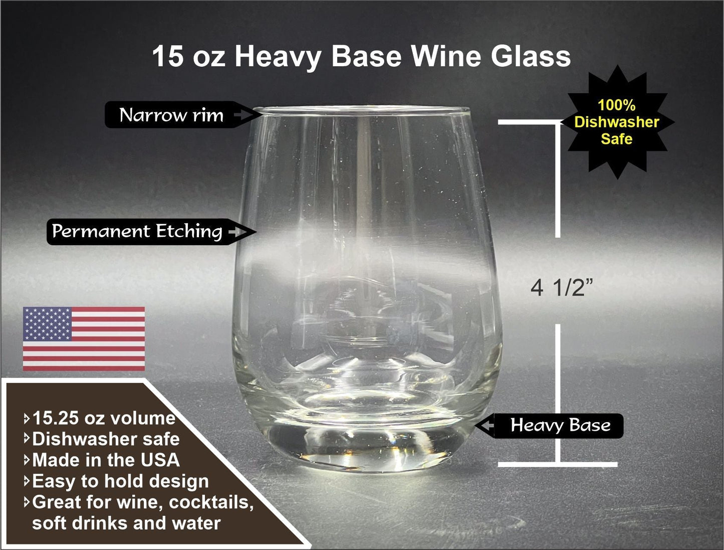 Sunny Days - Etched 15 oz Heavy Base Stemless Wine Glass