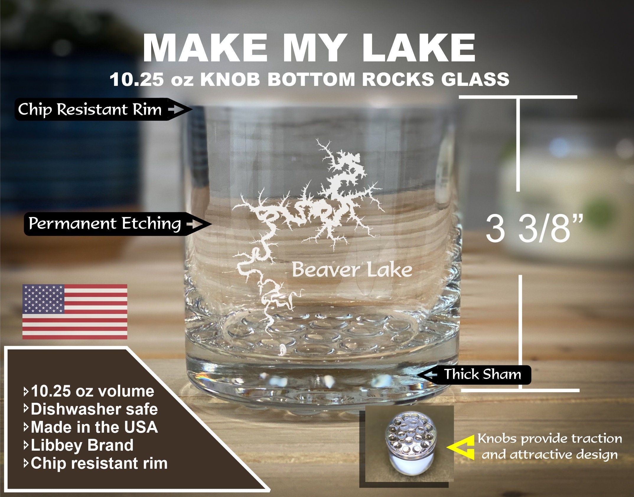 Make My Lake 10.25 oz Knob Rocks Glass