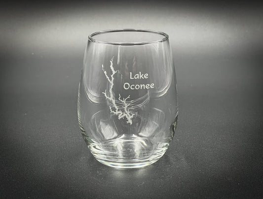 Lake Oconee Georgia - Etched 15 oz Stemless Wine Glass