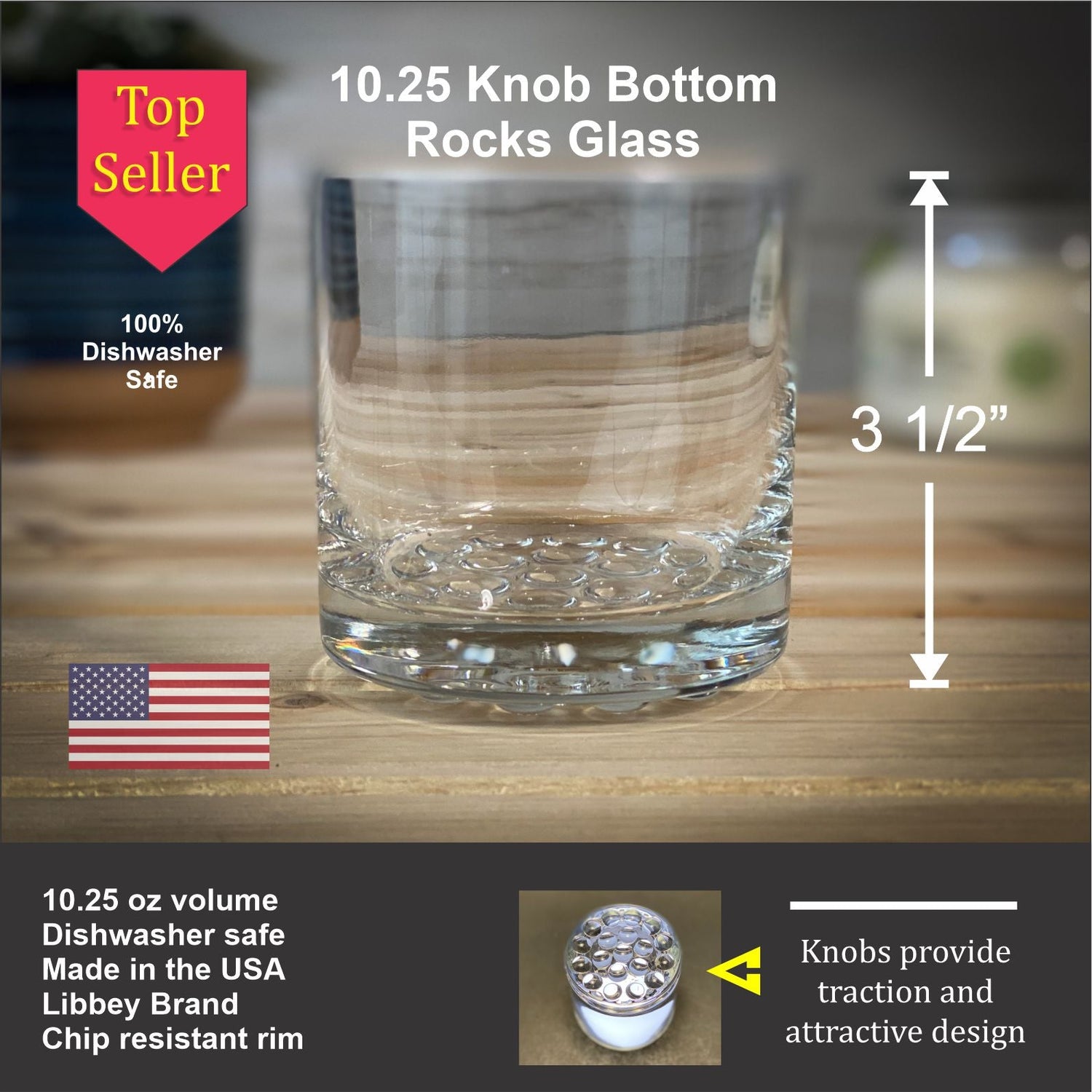 10.25 oz Knob Bottom Rocks Glass