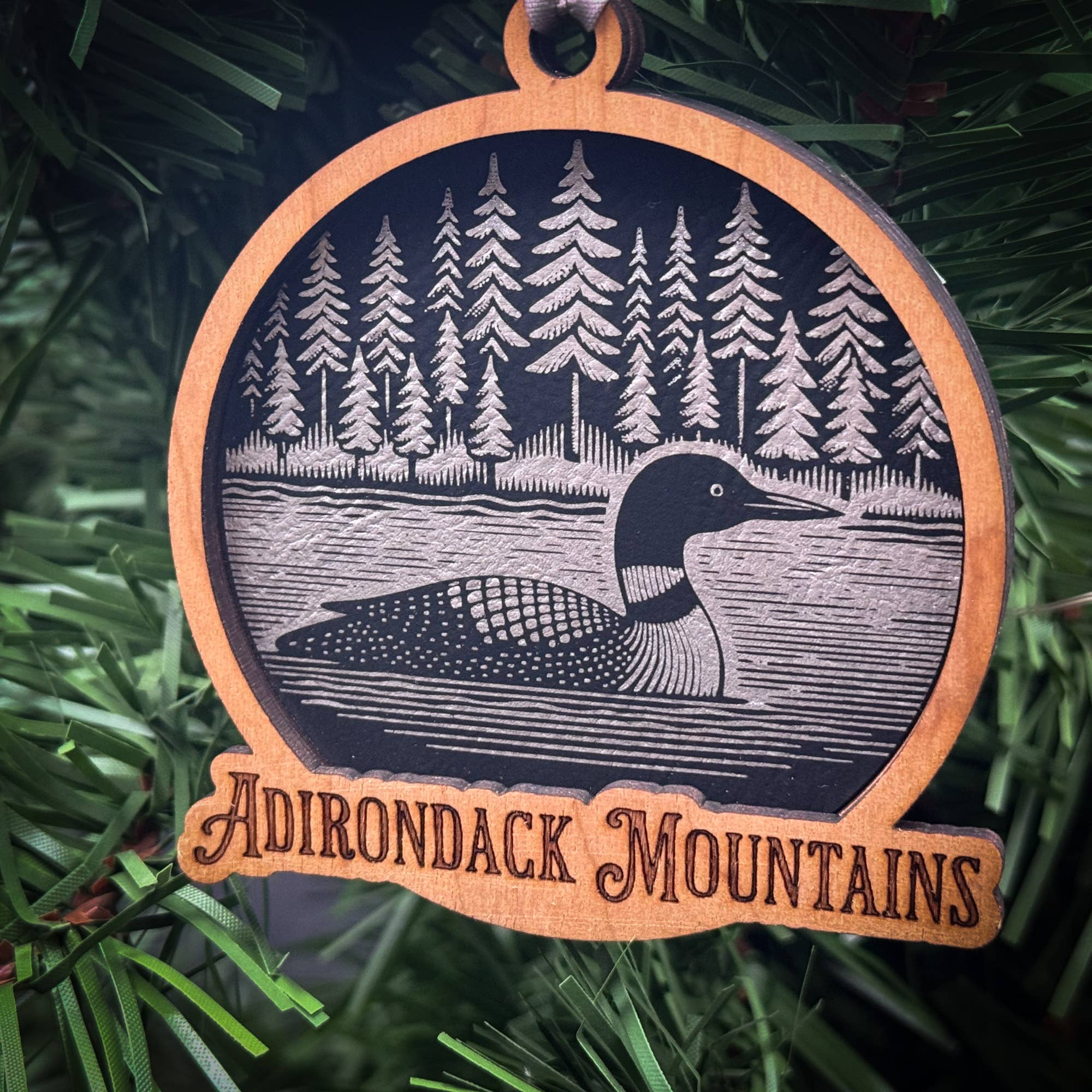 Loon on a Lake Wood Ornament 3 Layered