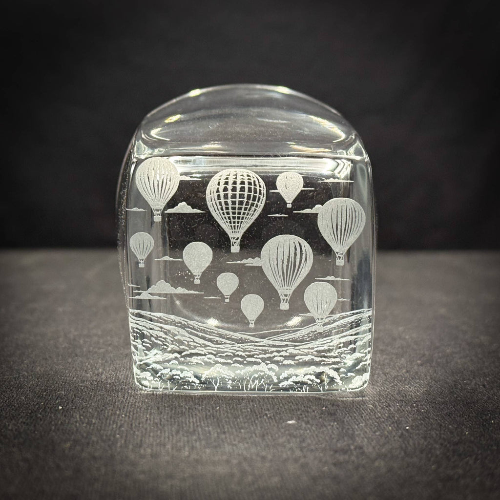 Hot Air Balloons - Bottom Etched 10 oz Square Rocks Glass