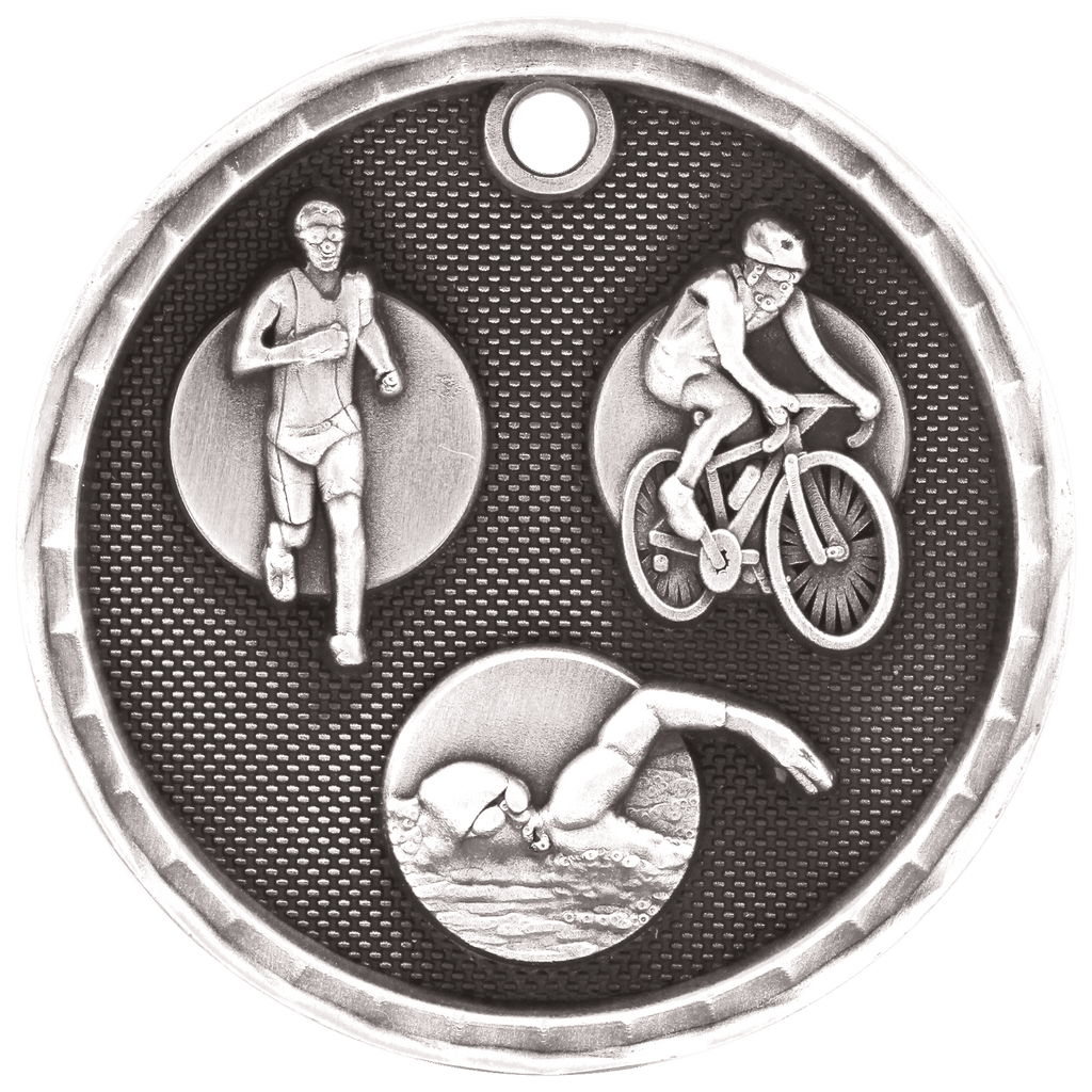 Antique Silver 2" 3D Triathlon Medal