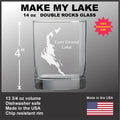 a clear glass with a white design on it, along with some text and measurements.