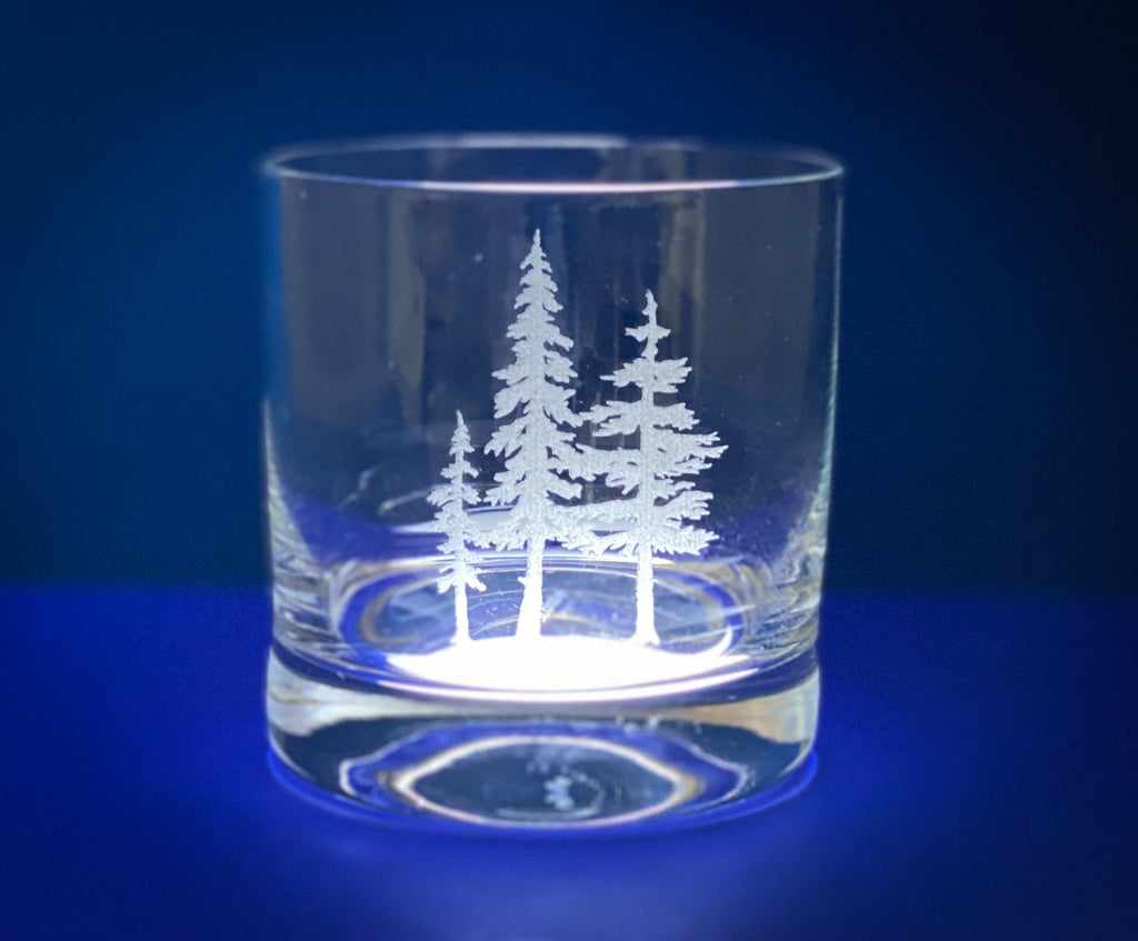 3 Trees Whiskey Rocks Glass (10.5oz, Laser Etched, Dishwasher Safe)