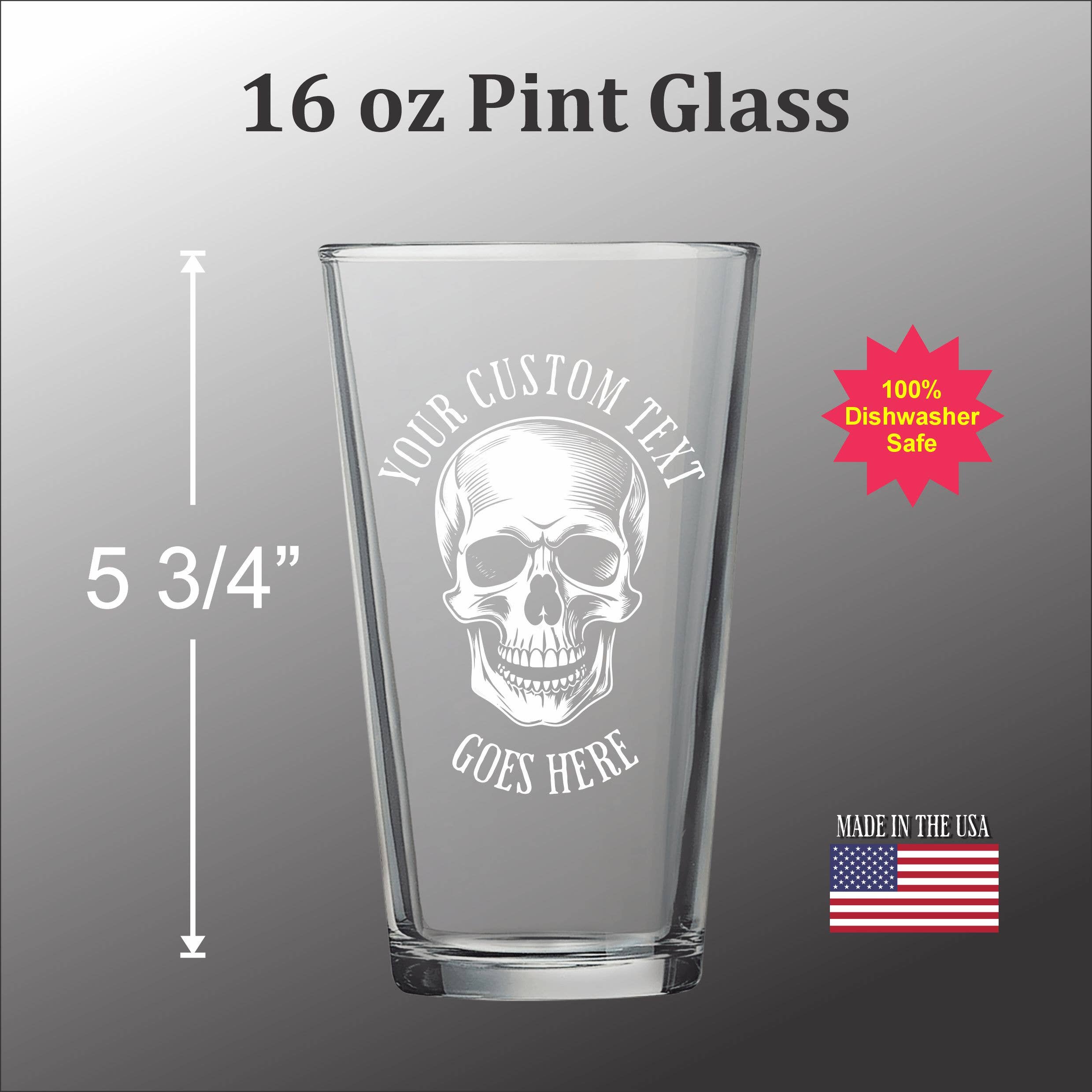 Skull Engraved Pint Glass - Durable Tempered Glass