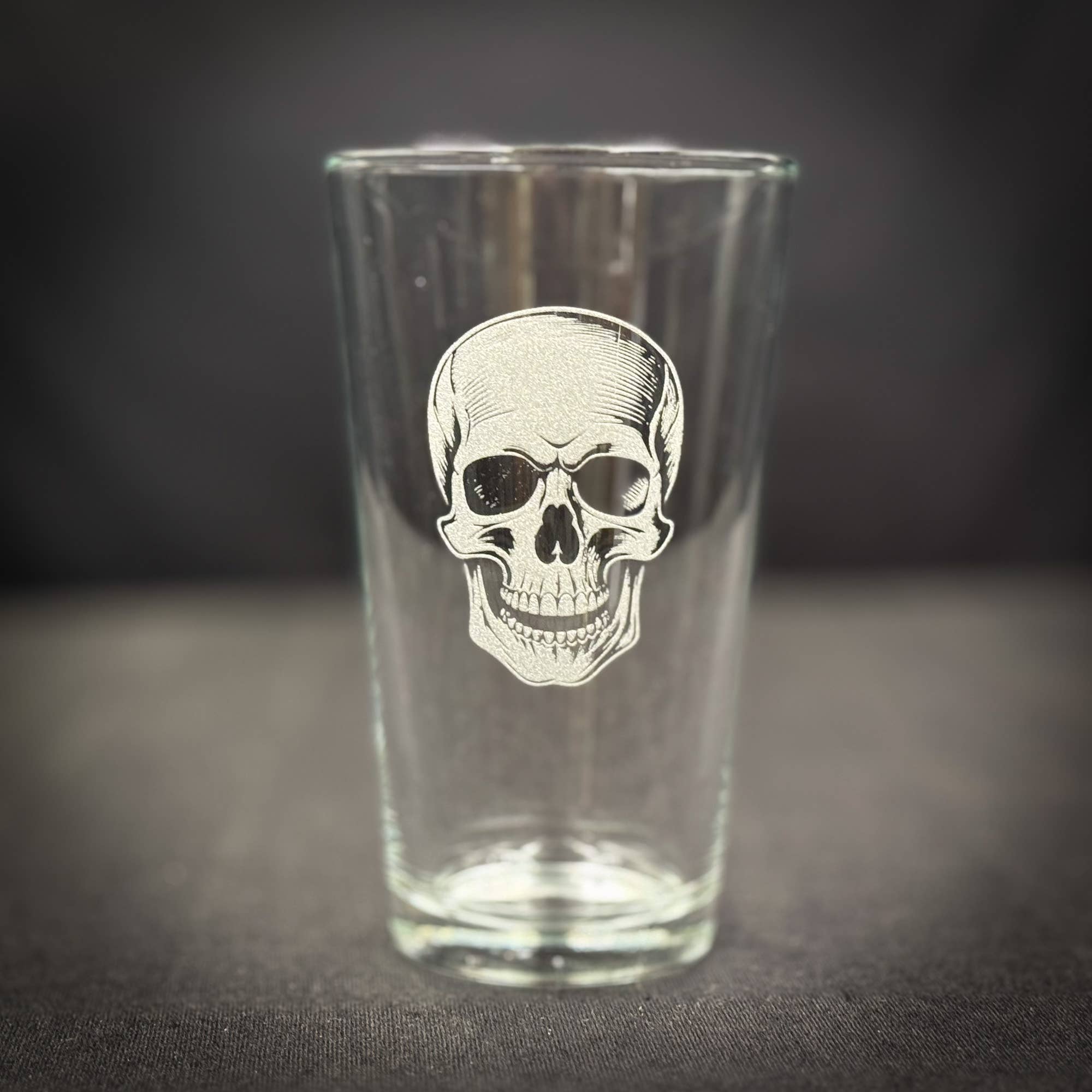 Skull Engraved Pint Glass - Durable Tempered Glass