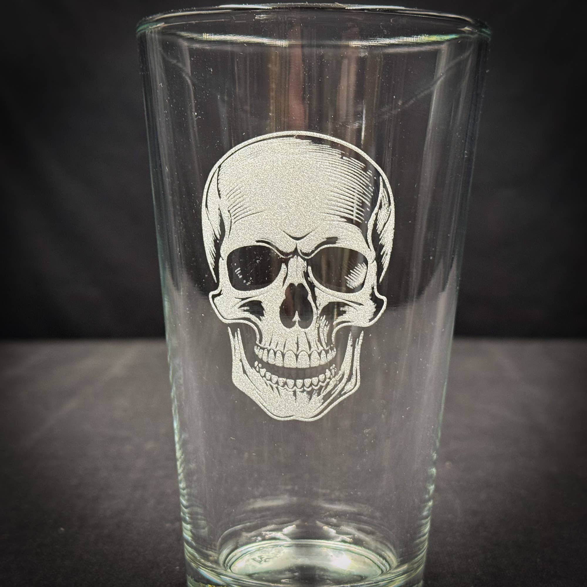 Skull Engraved Pint Glass - Durable Tempered Glass