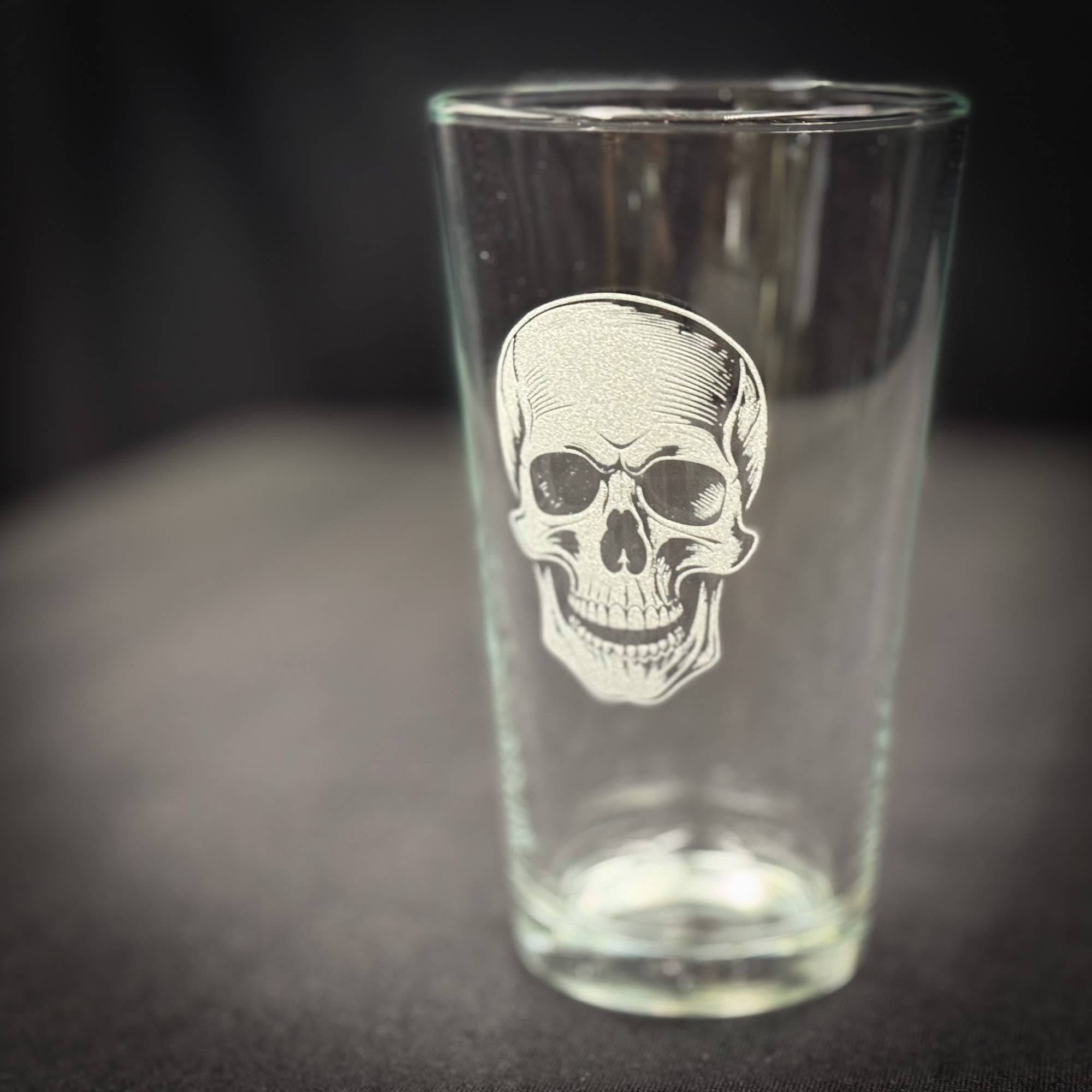 Skull Engraved Pint Glass - Durable Tempered Glass